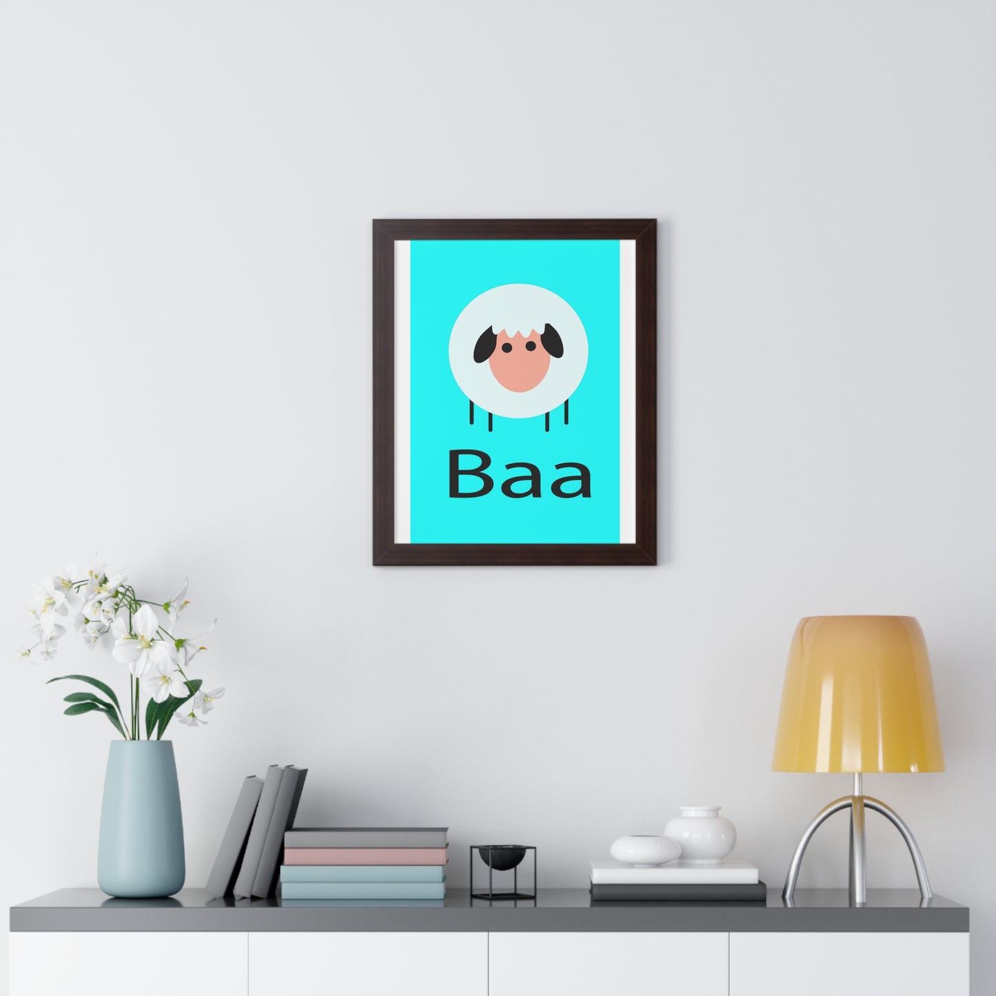 Sheep Baa Blue Art Framed Vertical Poster