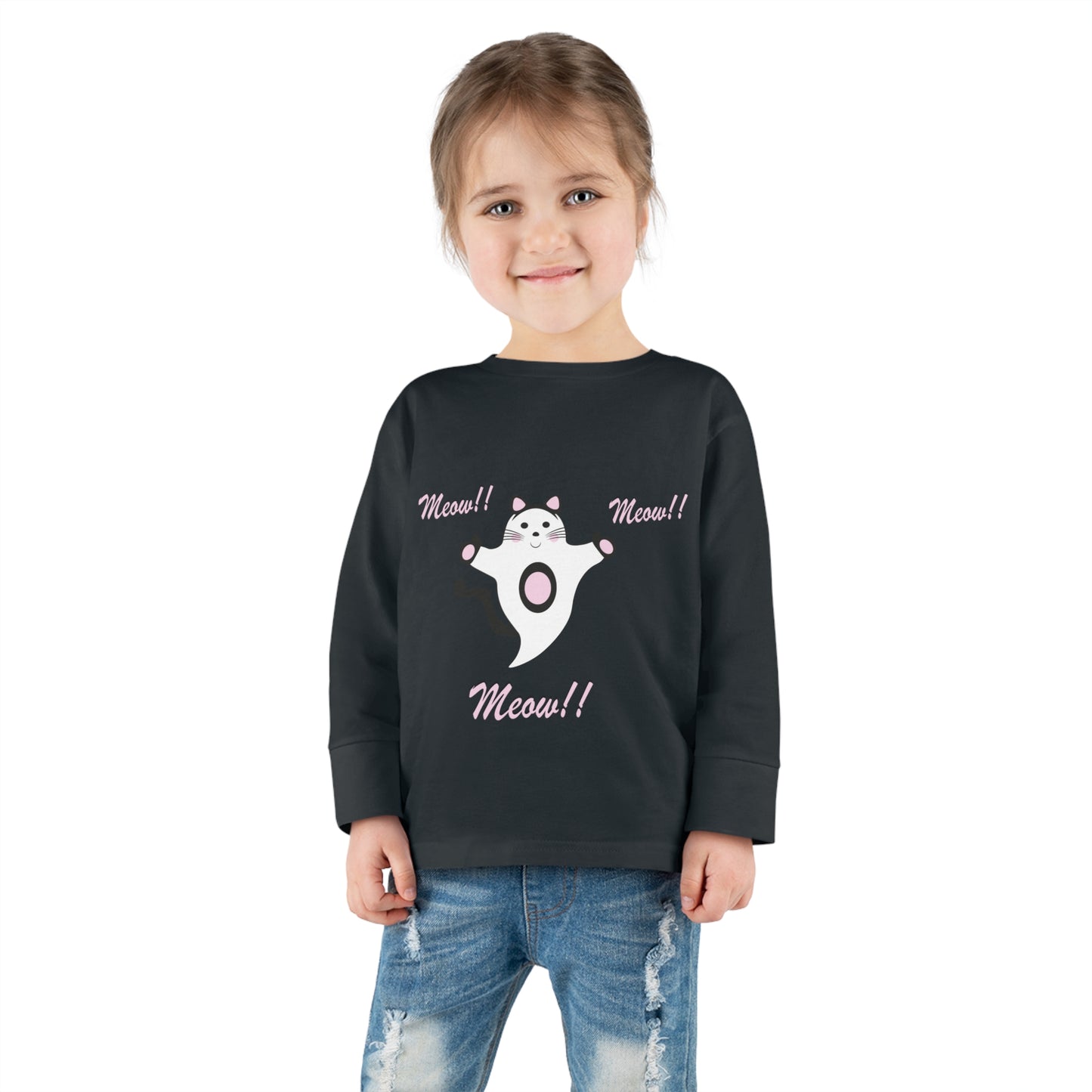 Meow!! Cat Ghost Toddler Long Sleeve Tee