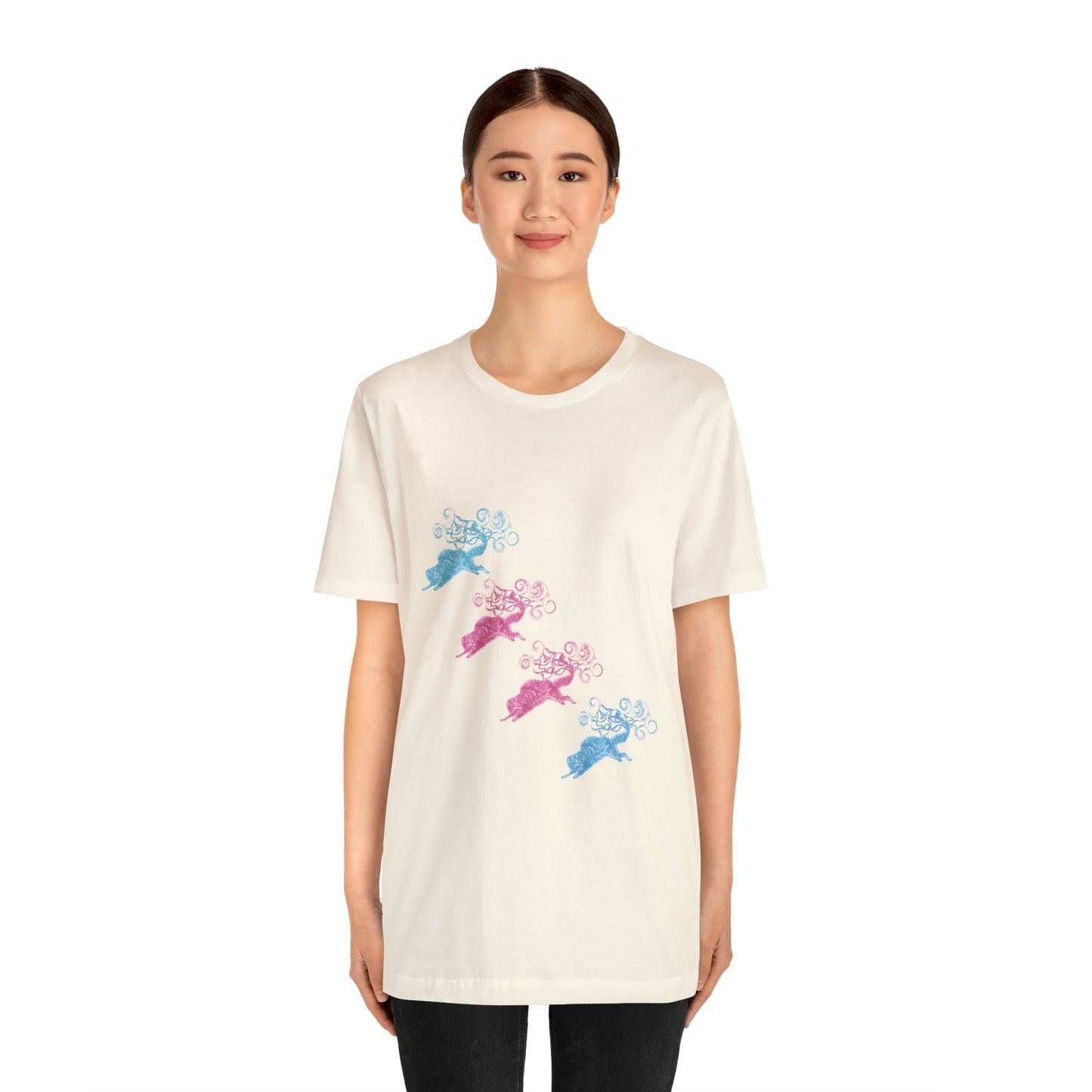 Pink & Blue Cat's Tail's Art Unisex Jersey Short Sleeve Tee