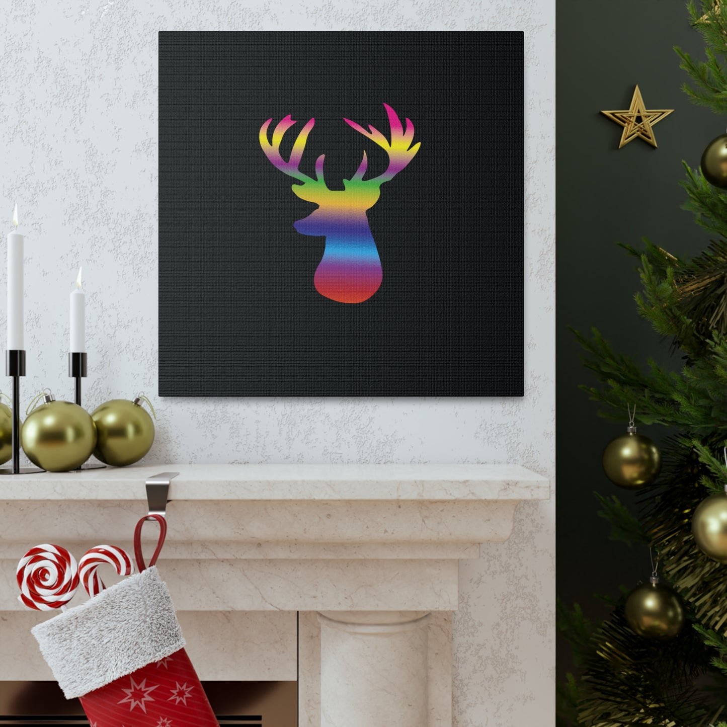 Rainbow Stag Head Canvas Gallery Wraps