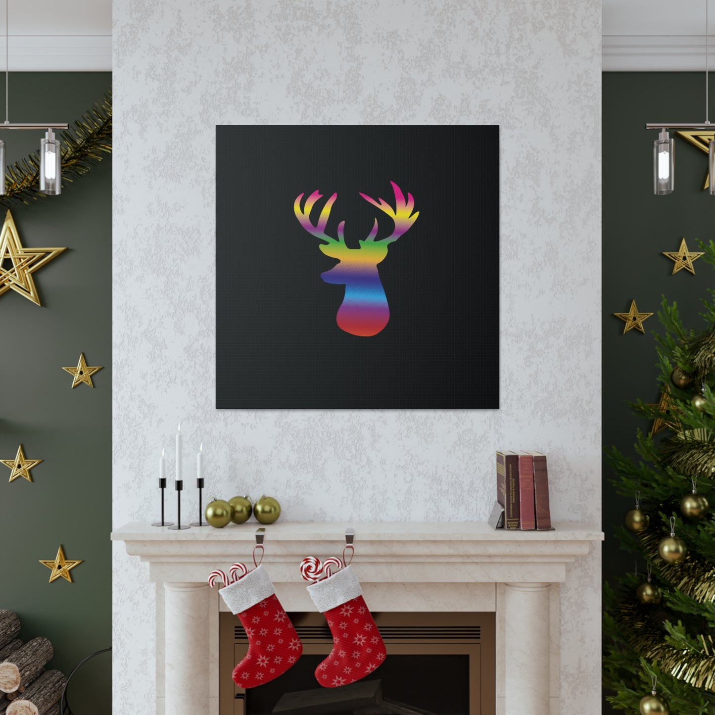 Rainbow Stag Head Canvas Gallery Wraps