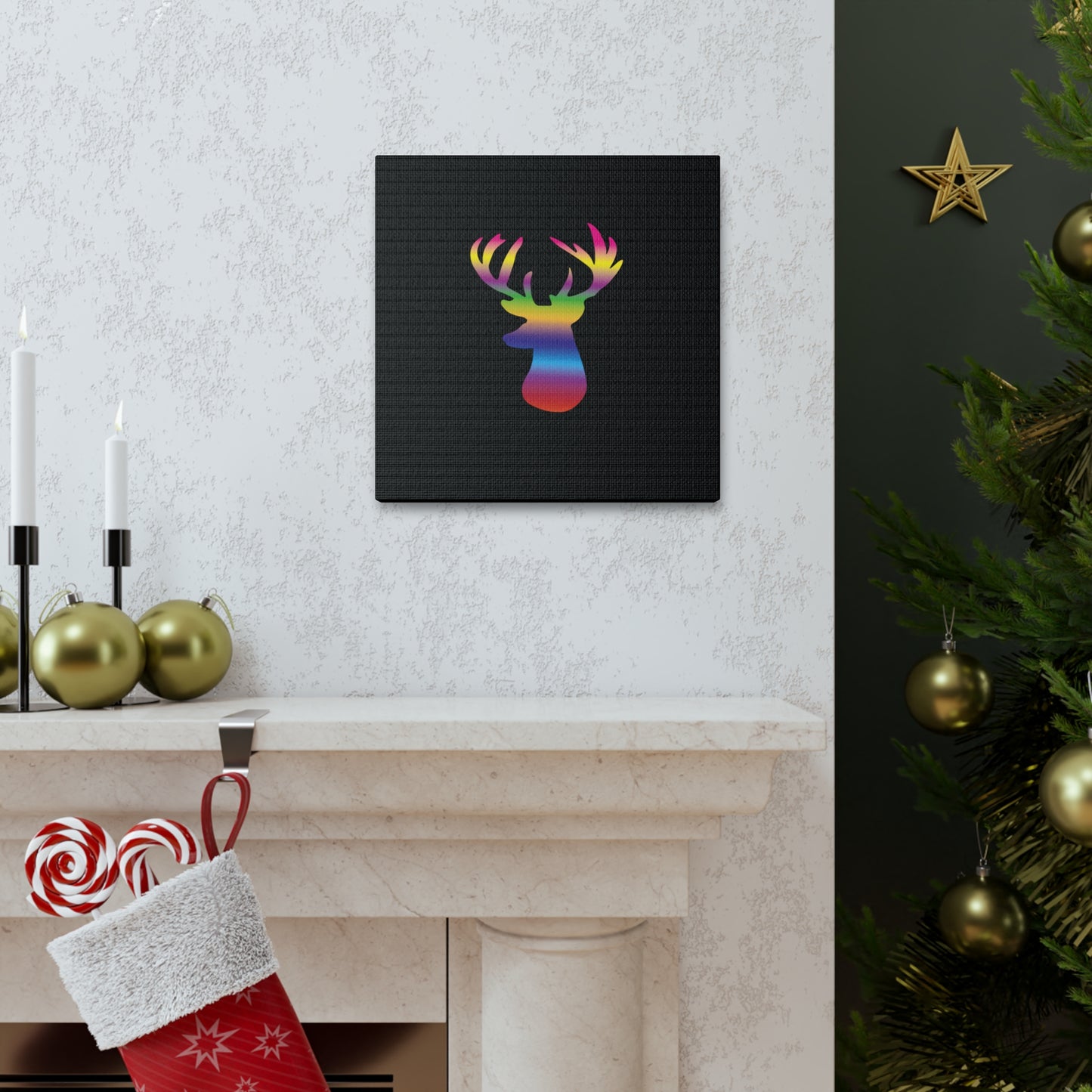 Rainbow Stag Head Canvas Gallery Wraps