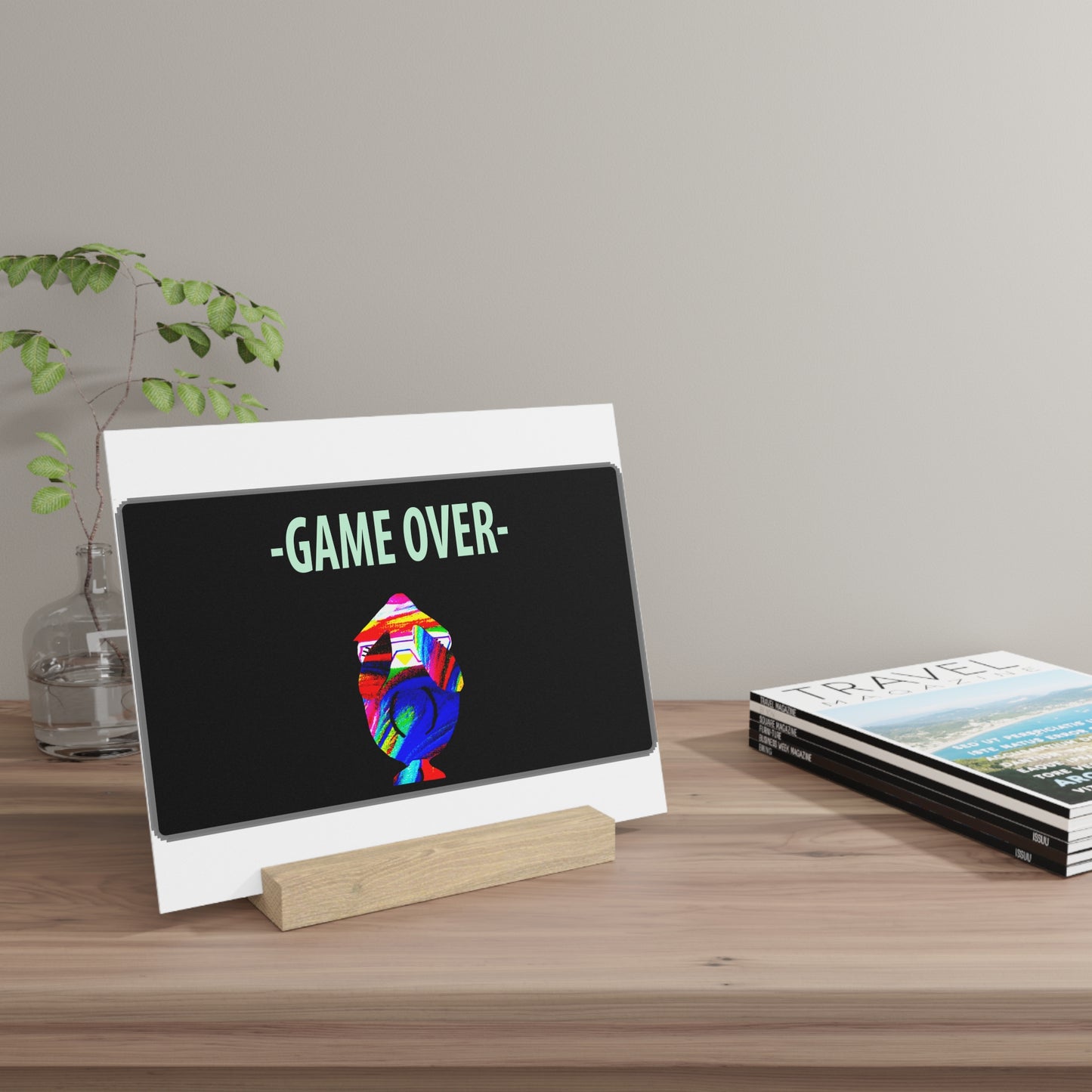 The Penguinies Retro Game Over Art Scene Gallery Board with Stand