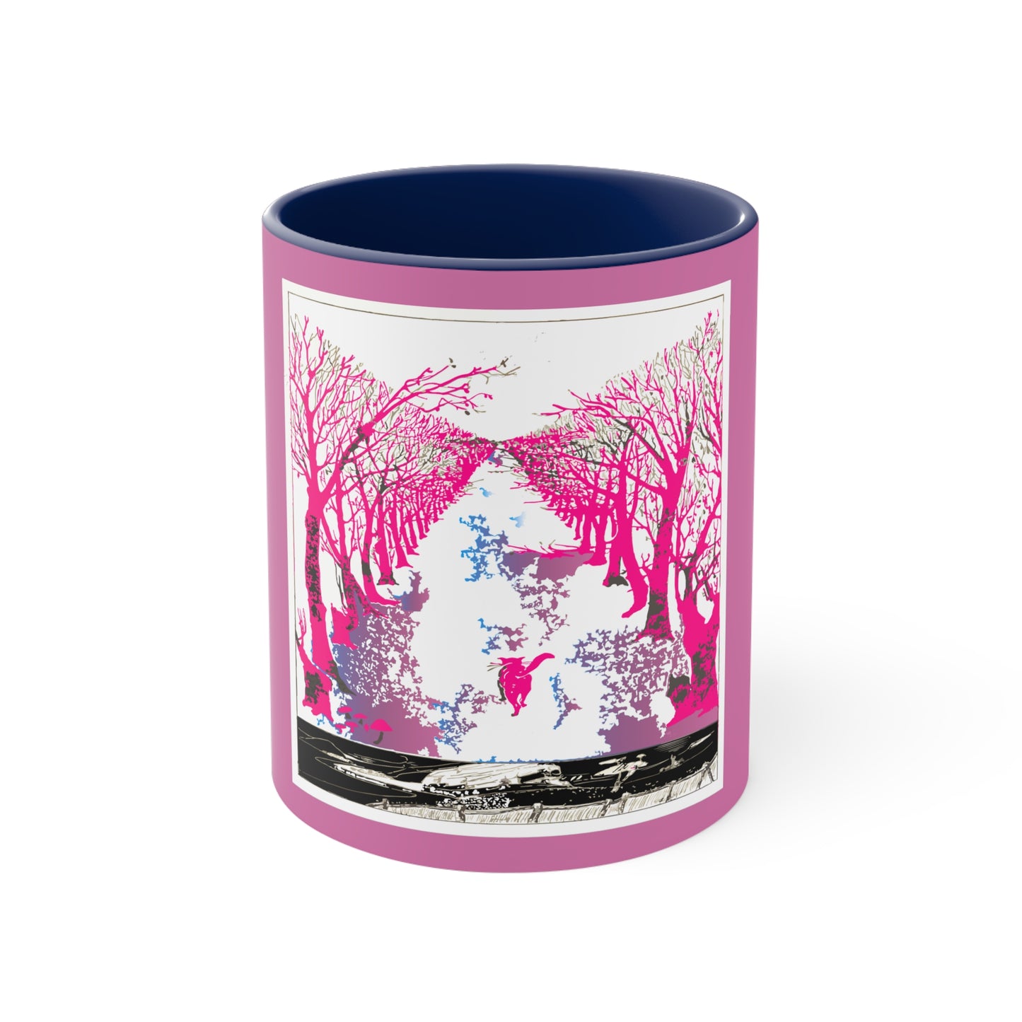 Pink Cat in the Woods Art Accent Coffee Mug, 11oz