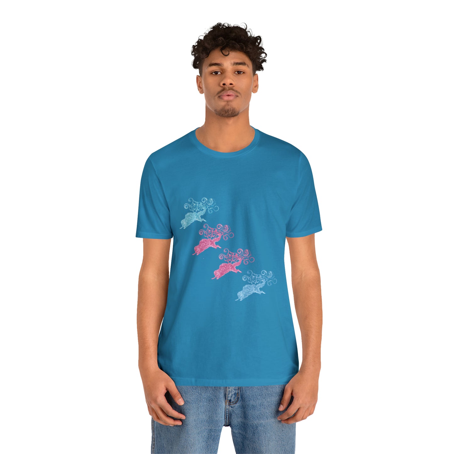 Pink & Blue Cat's Tail's Art Unisex Jersey Short Sleeve Tee