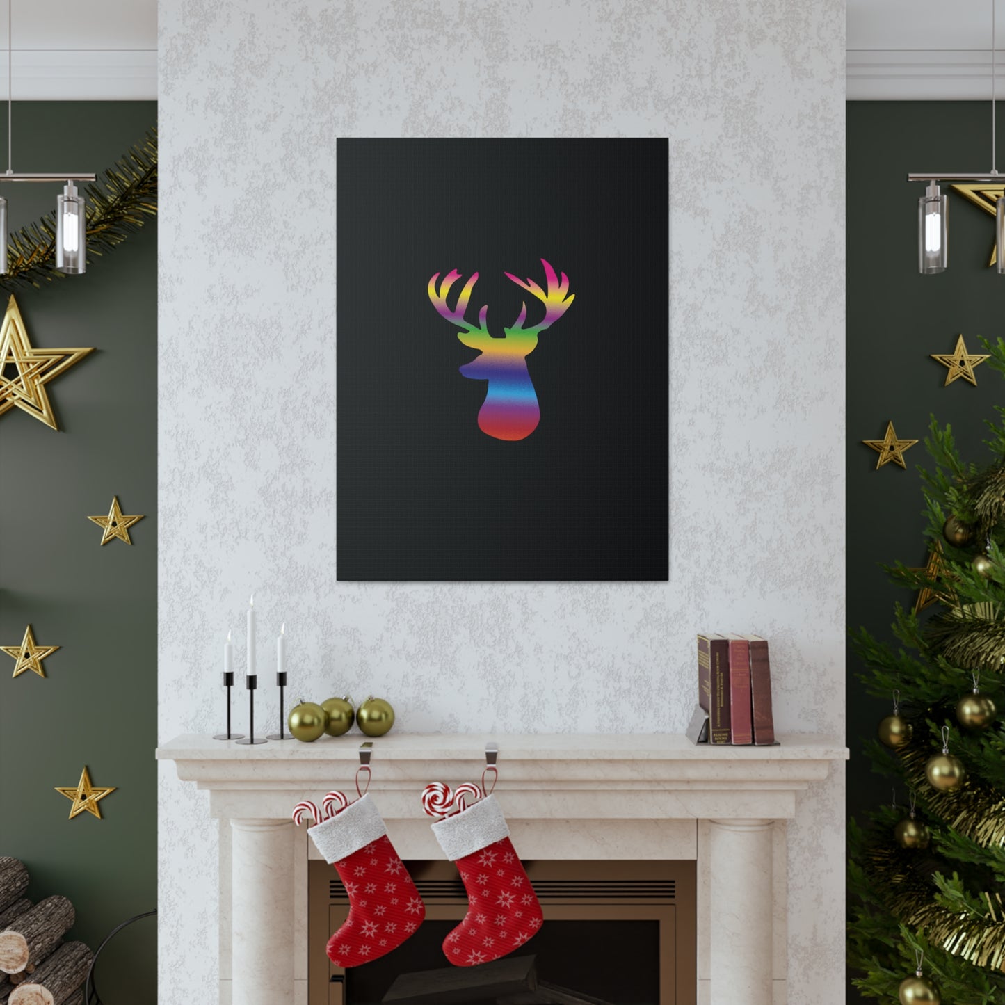 Rainbow Stag Head Canvas Gallery Wraps