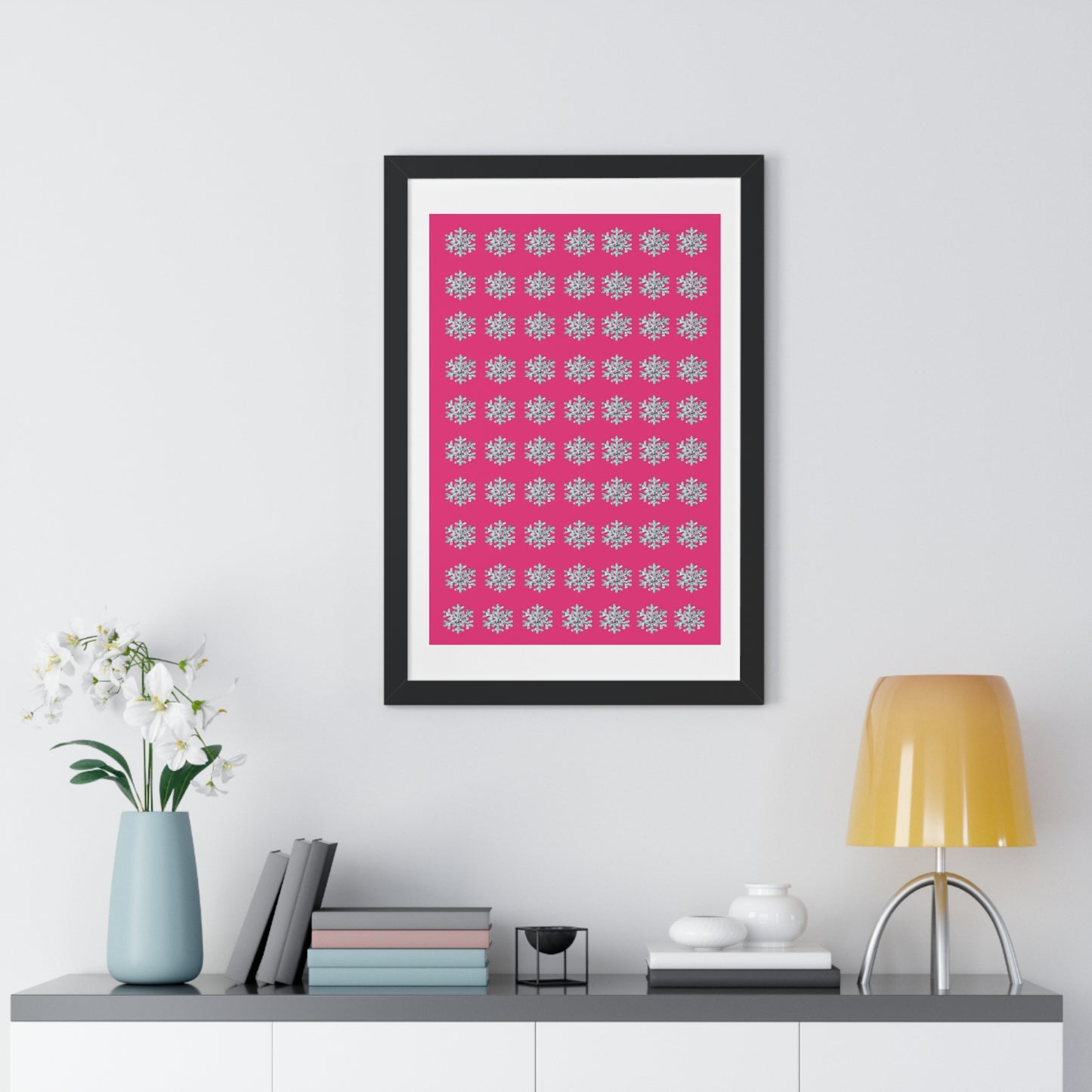 Snowflake Pattern Pink Framed Vertical Poster