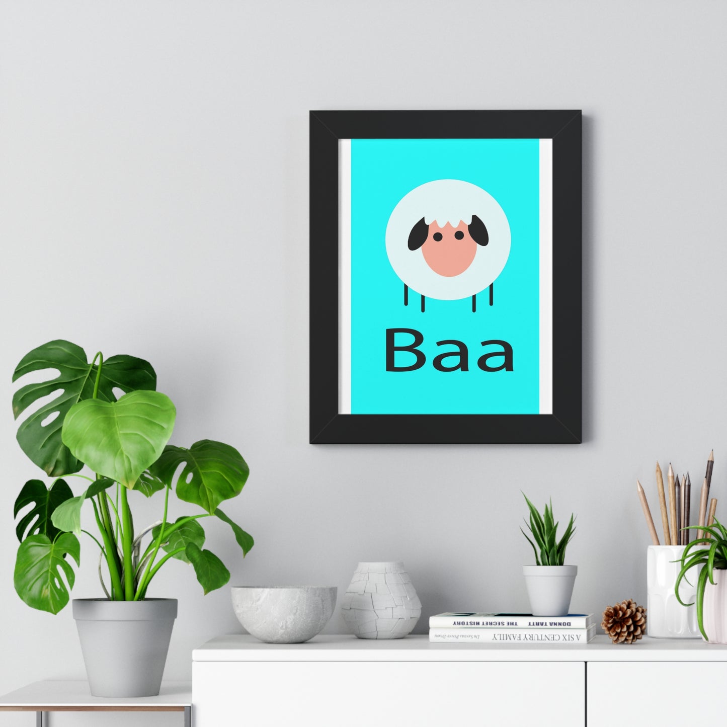 Sheep Baa Blue Art Framed Vertical Poster