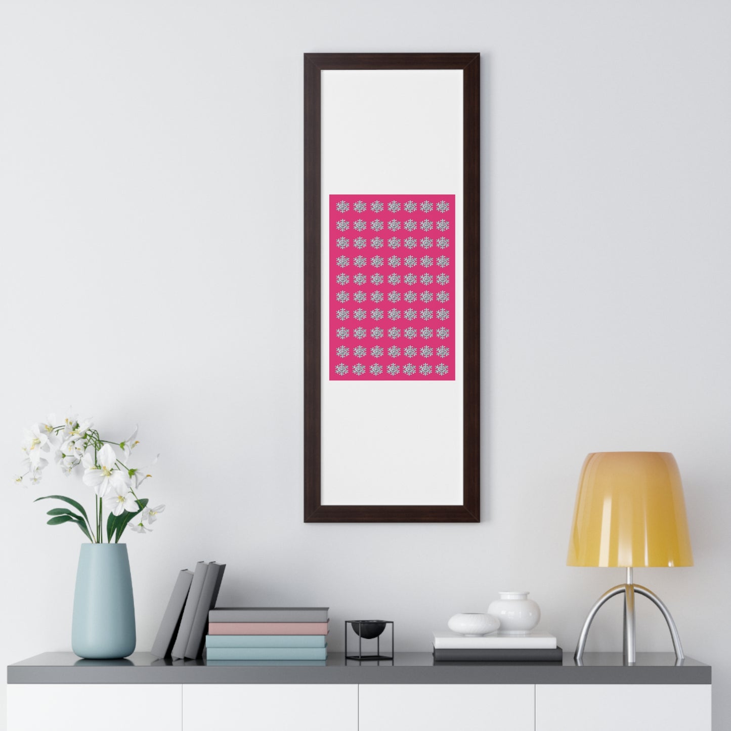 Snowflake Pattern Pink Framed Vertical Poster