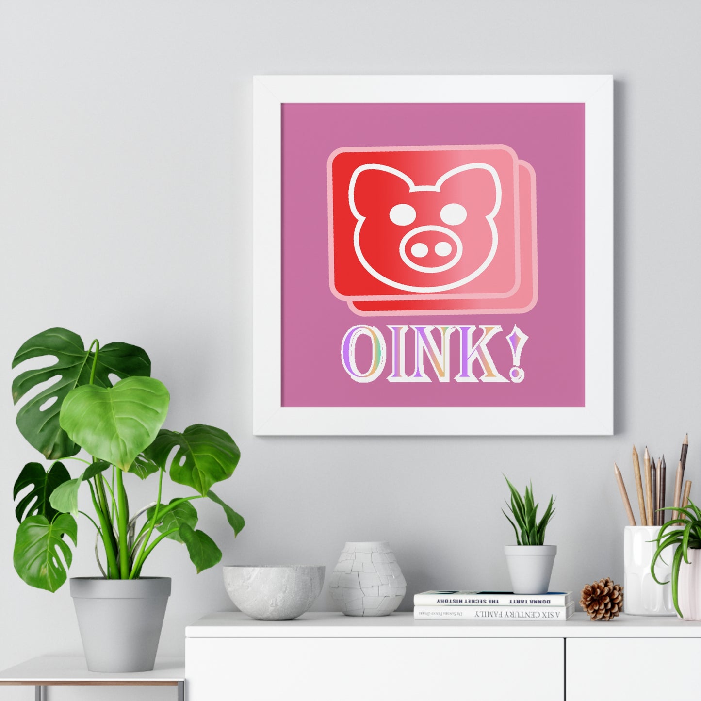 Pig Oink! Pink Digital Art Framed Vertical Poster