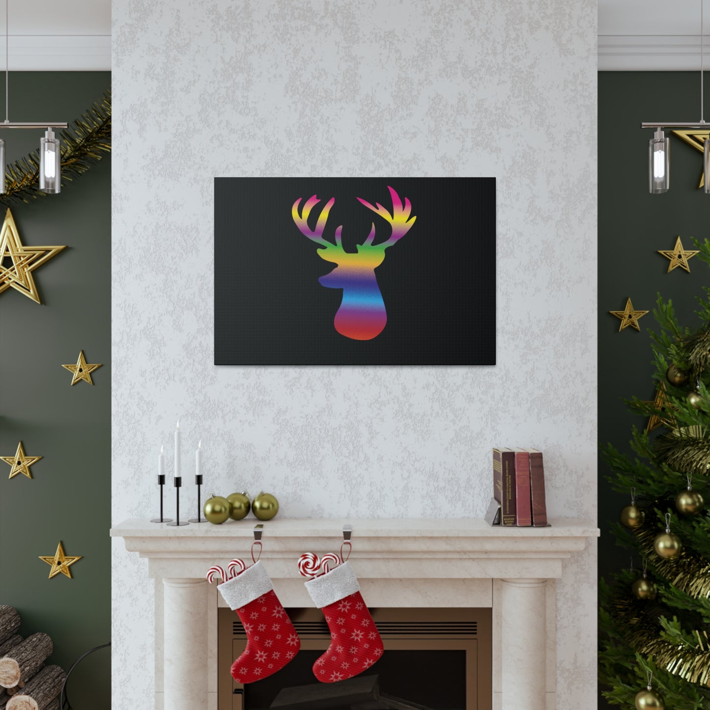 Rainbow Stag Head Canvas Gallery Wraps