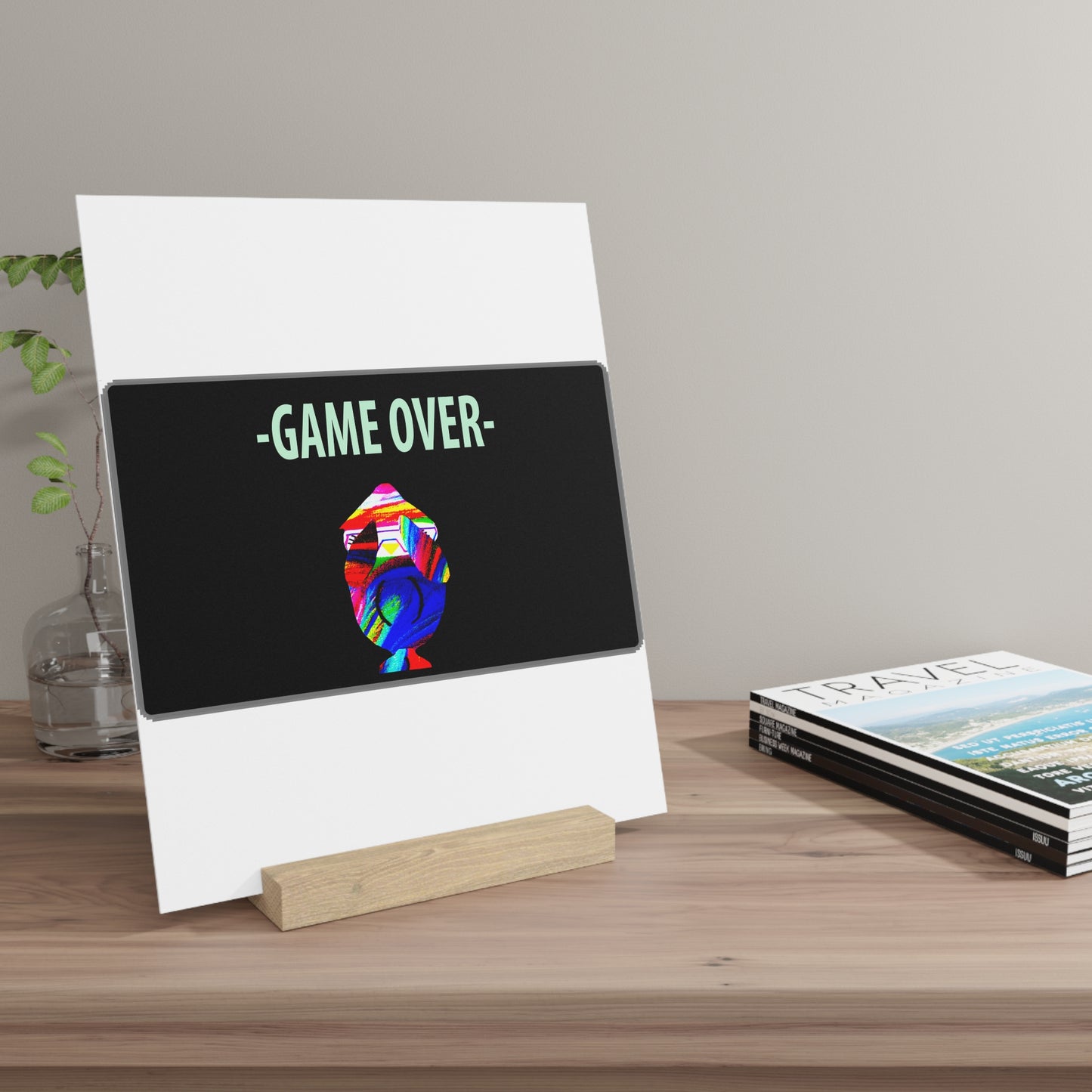 The Penguinies Retro Game Over Art Scene Gallery Board with Stand