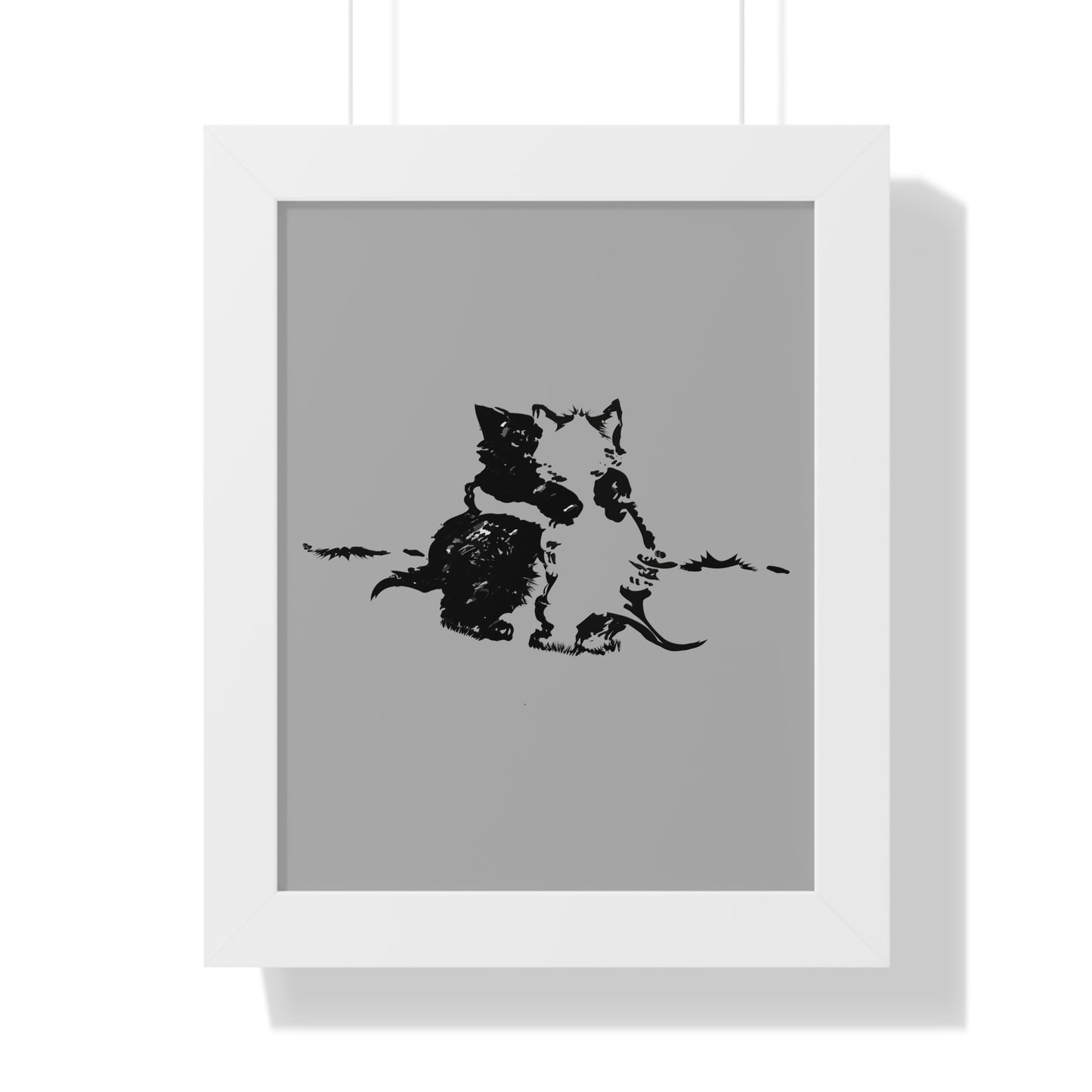 Kissing Cats Black & White Framed Vertical Poster