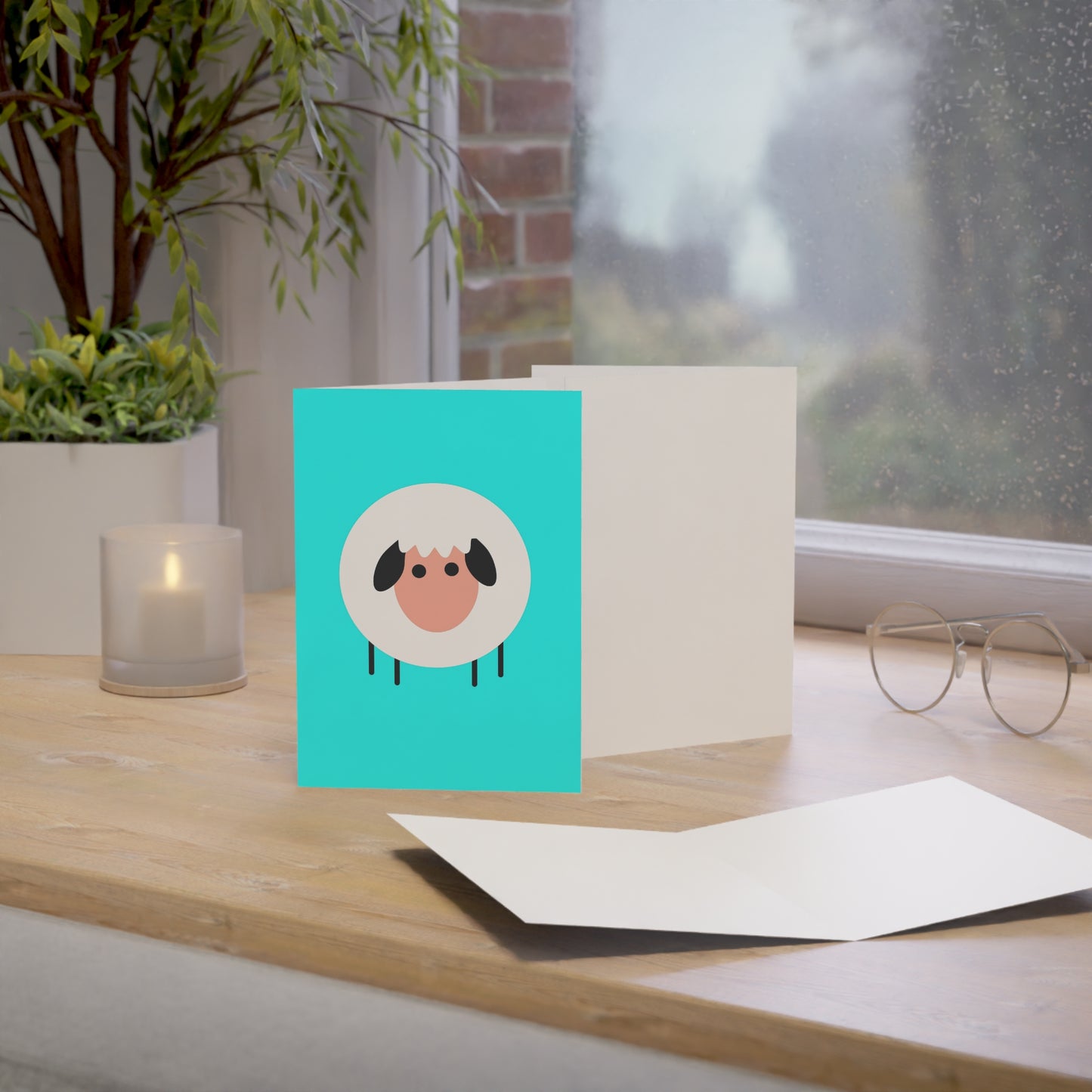 Sheep Blue Background Greeting Cards (1, 10, 30, and 50pcs)