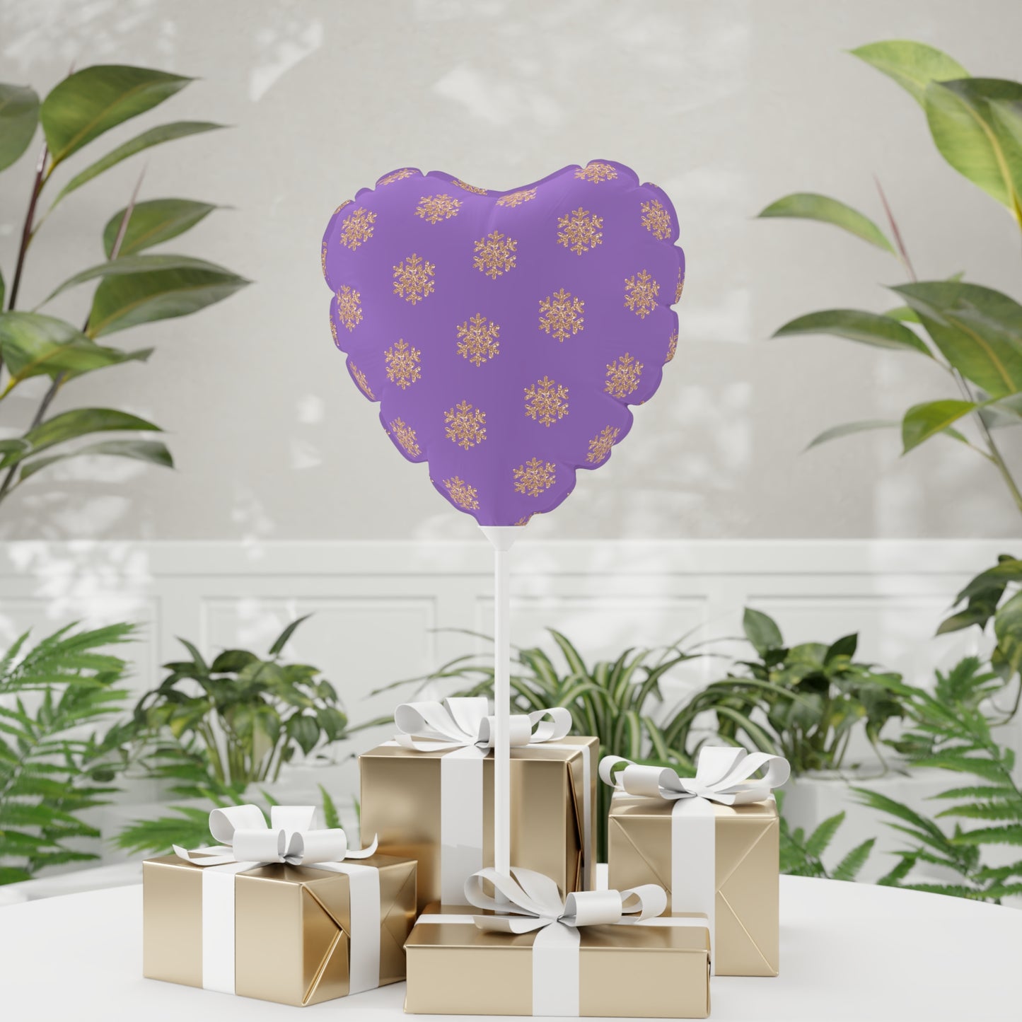 Rose Gold Glitter Snowflake, Purple Balloon (Round and Heart-shaped), 11"