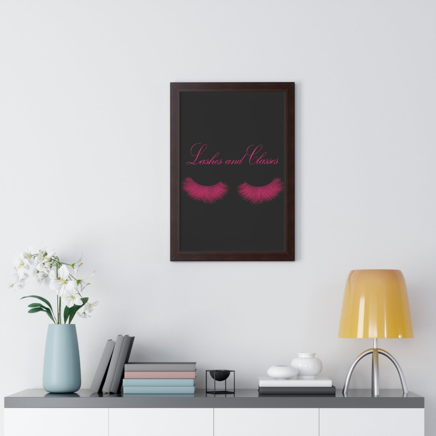 Lashes & Classes Pink and Black Framed Vertical Poster