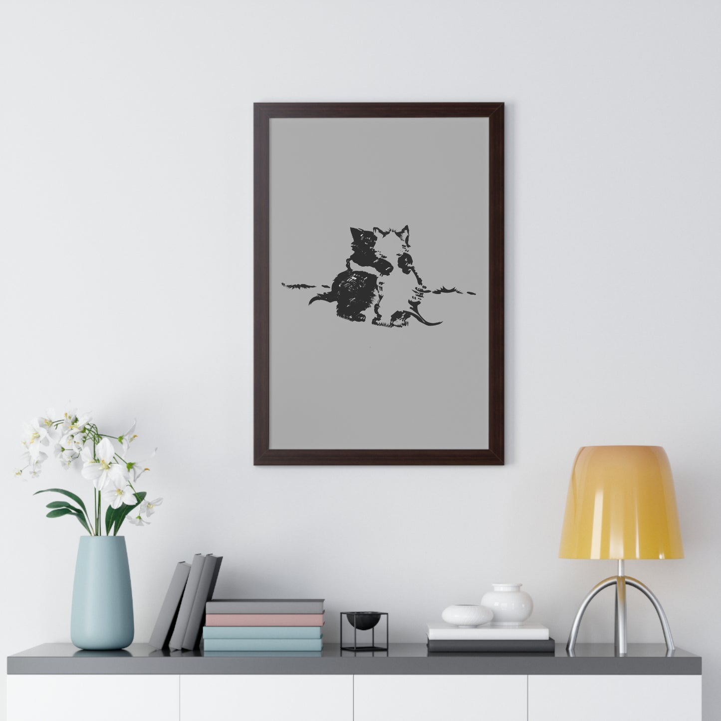 Kissing Cats Black & White Framed Vertical Poster