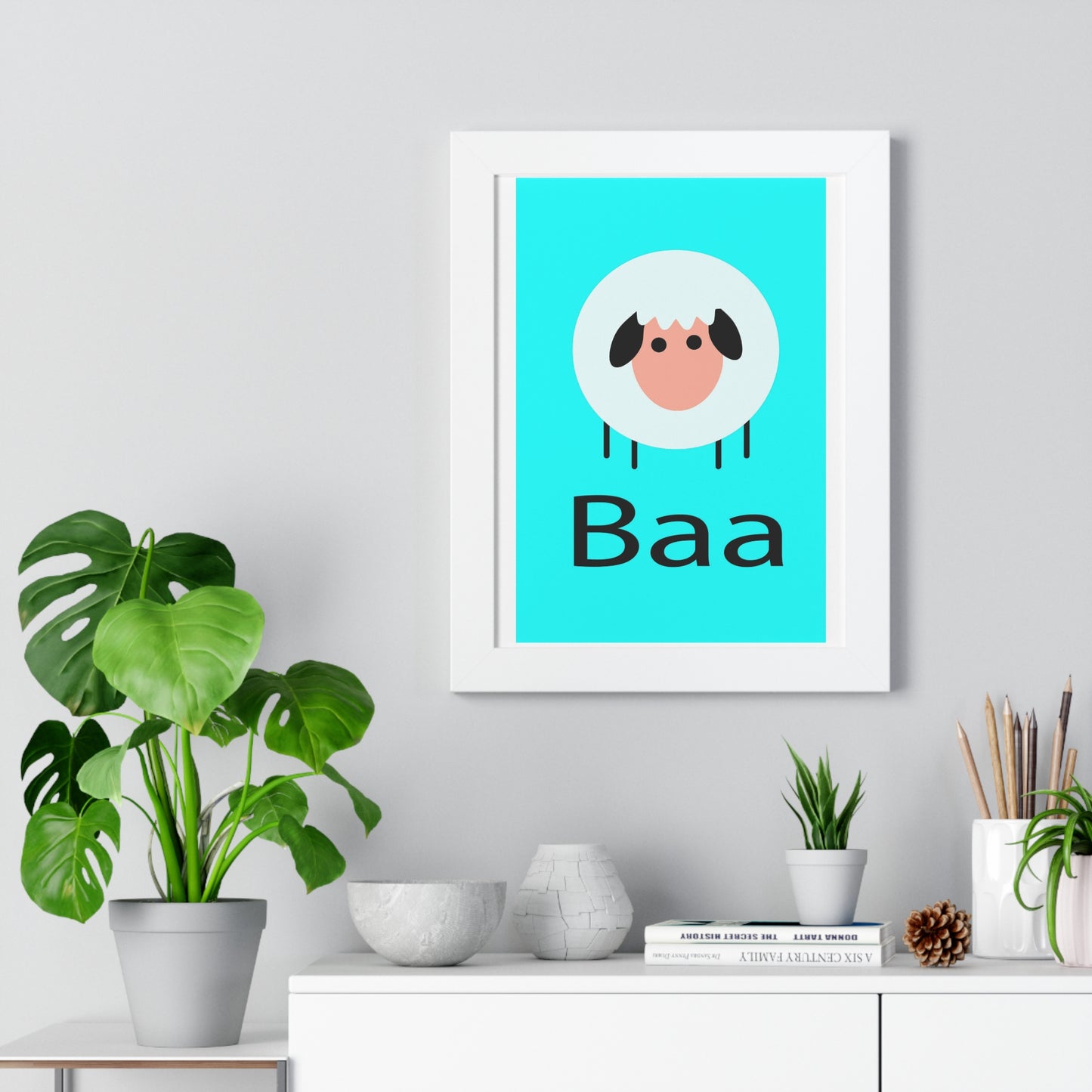 Sheep Baa Blue Art Framed Vertical Poster