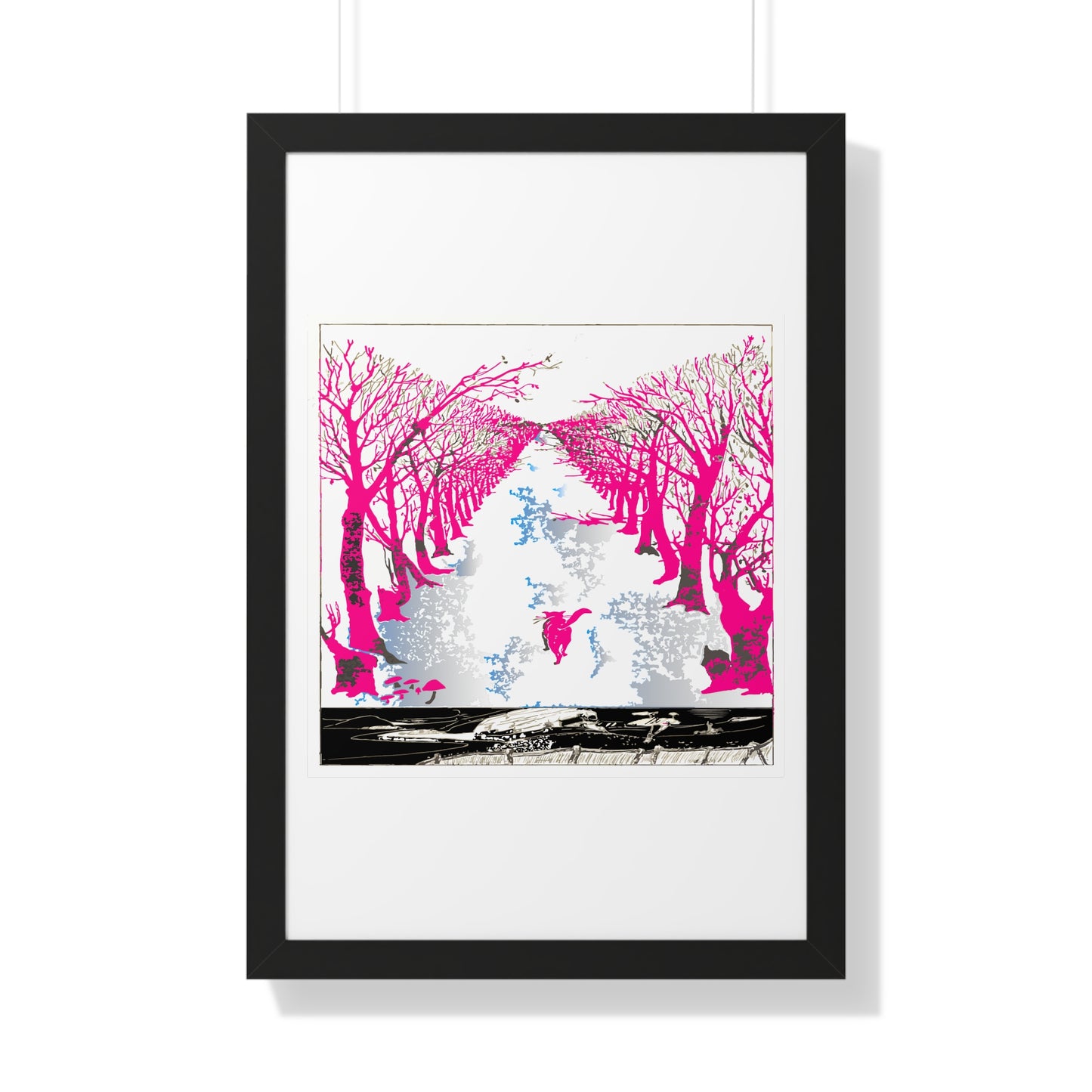 Pink Cat in the Woods Art Work Framed Vertical Poster