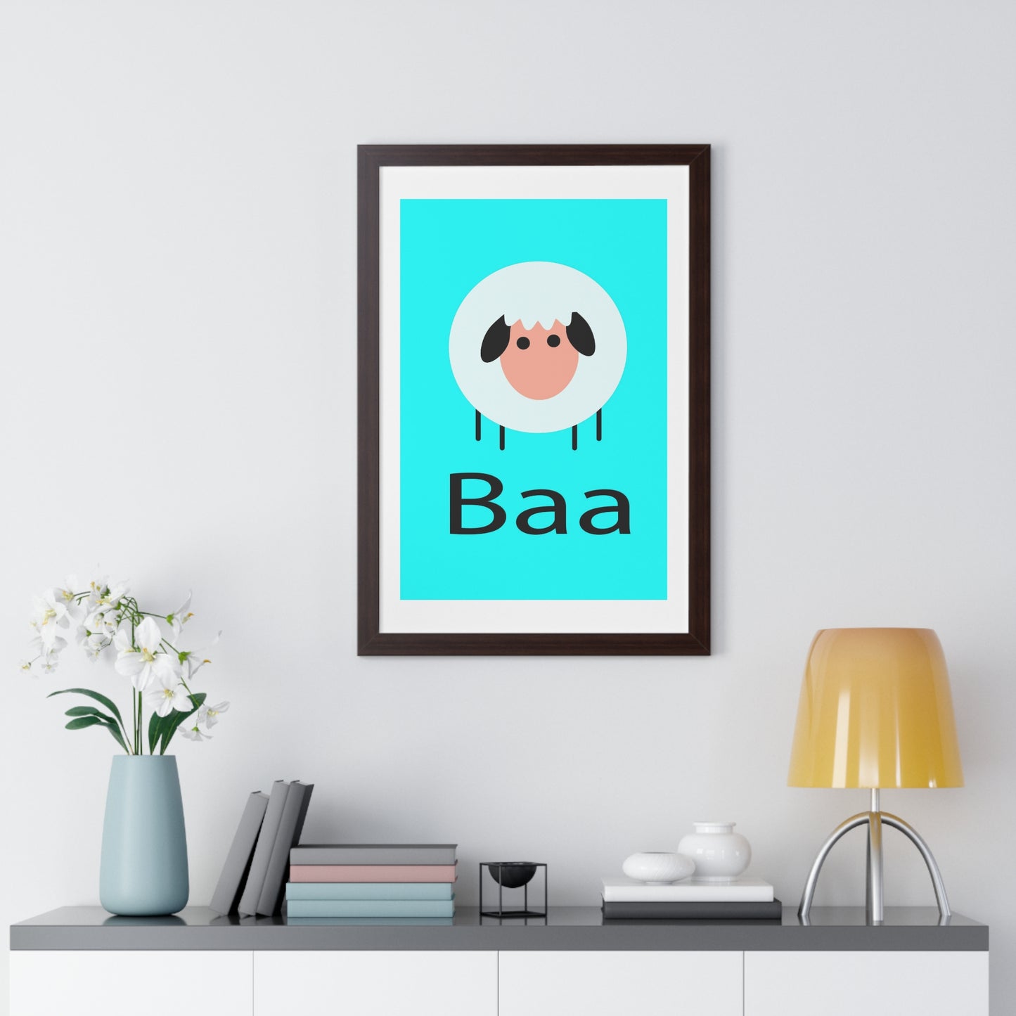 Sheep Baa Blue Art Framed Vertical Poster