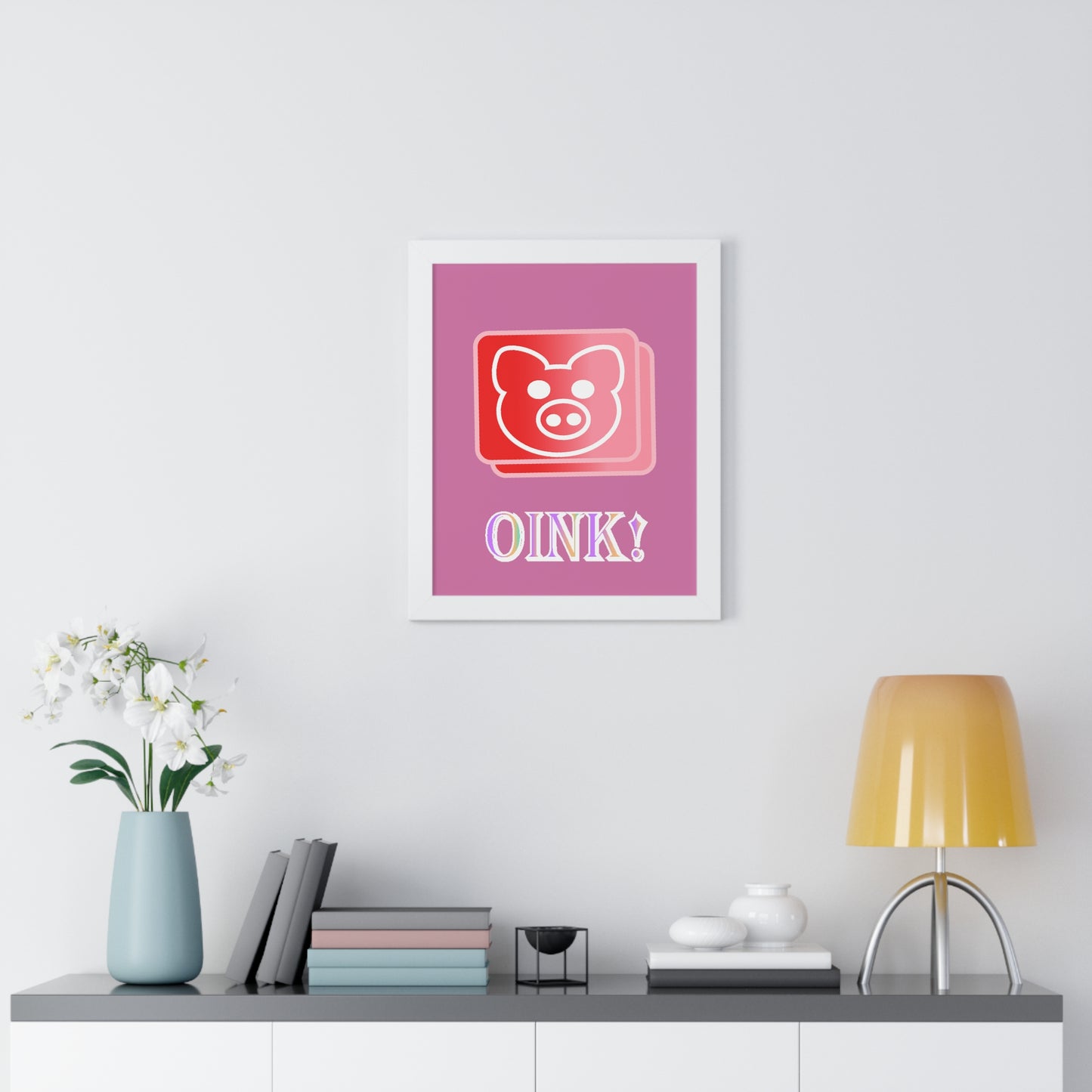 Pig Oink! Pink Digital Art Framed Vertical Poster