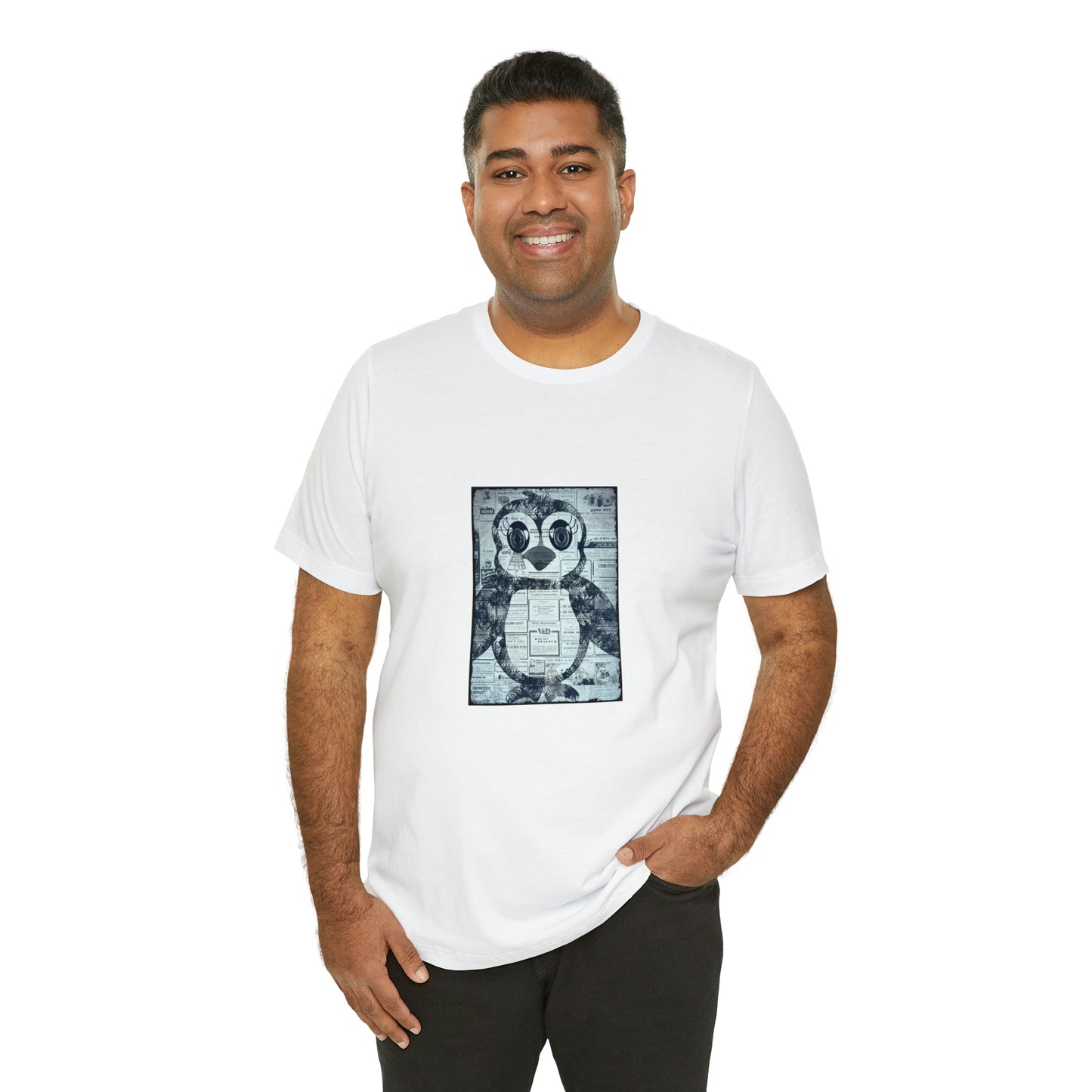 The Penguinie Newspaper Art Black & White Unisex Jersey Short Sleeve Tee