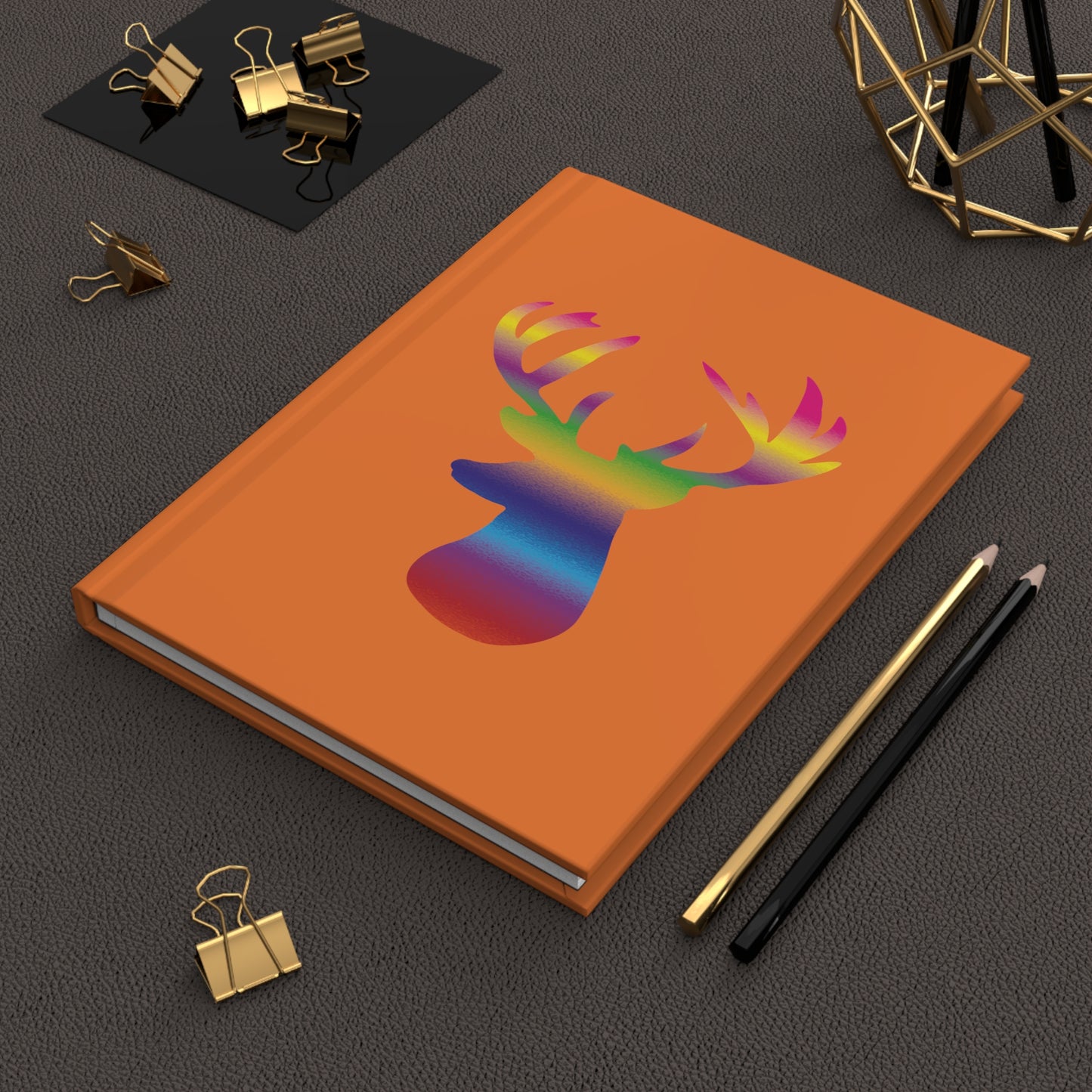 Rainbow Stag Head Hardcover Journal Matte