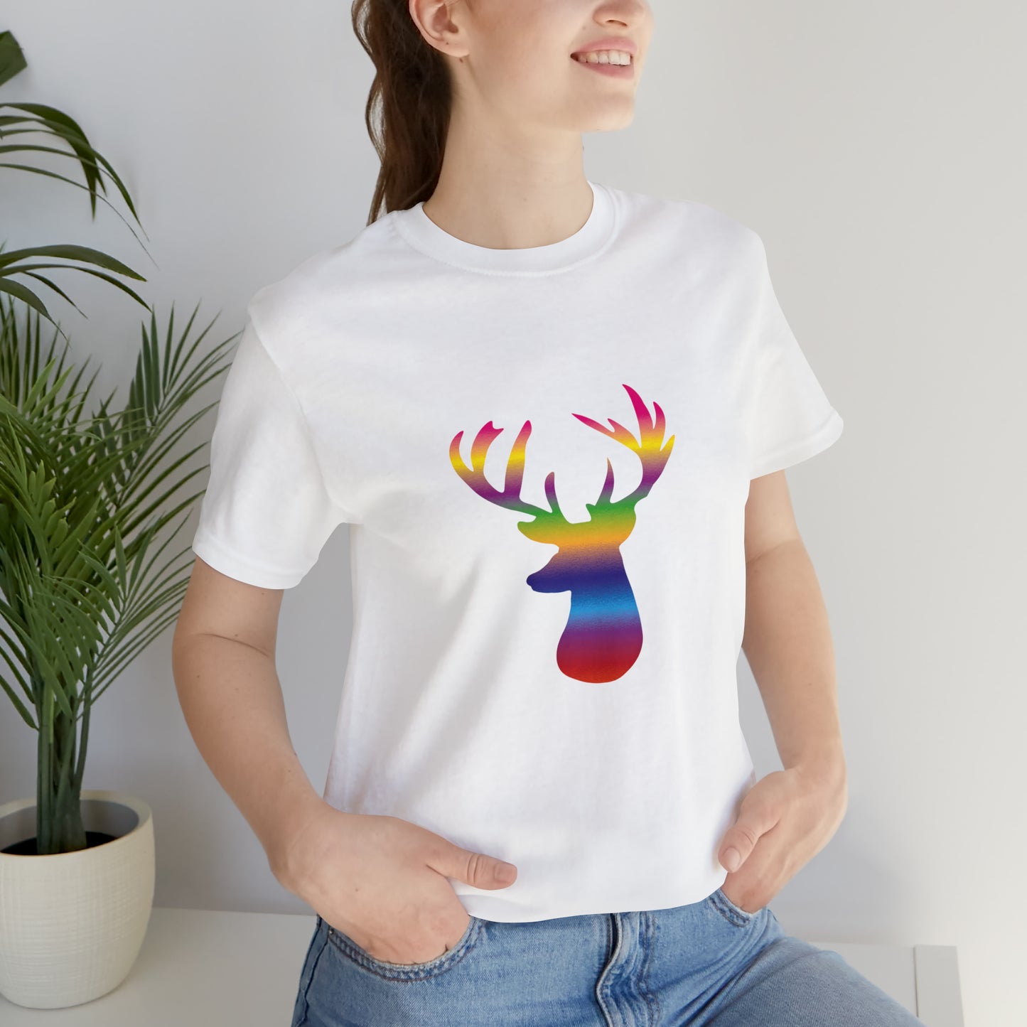 Rainbow Stag Head Unisex Jersey Short Sleeve Tee