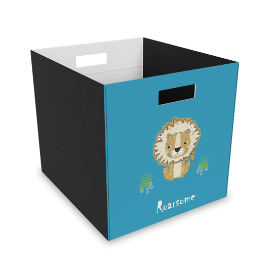 Lion Roarsome Illustration Turquoise, White text Felt Storage Box