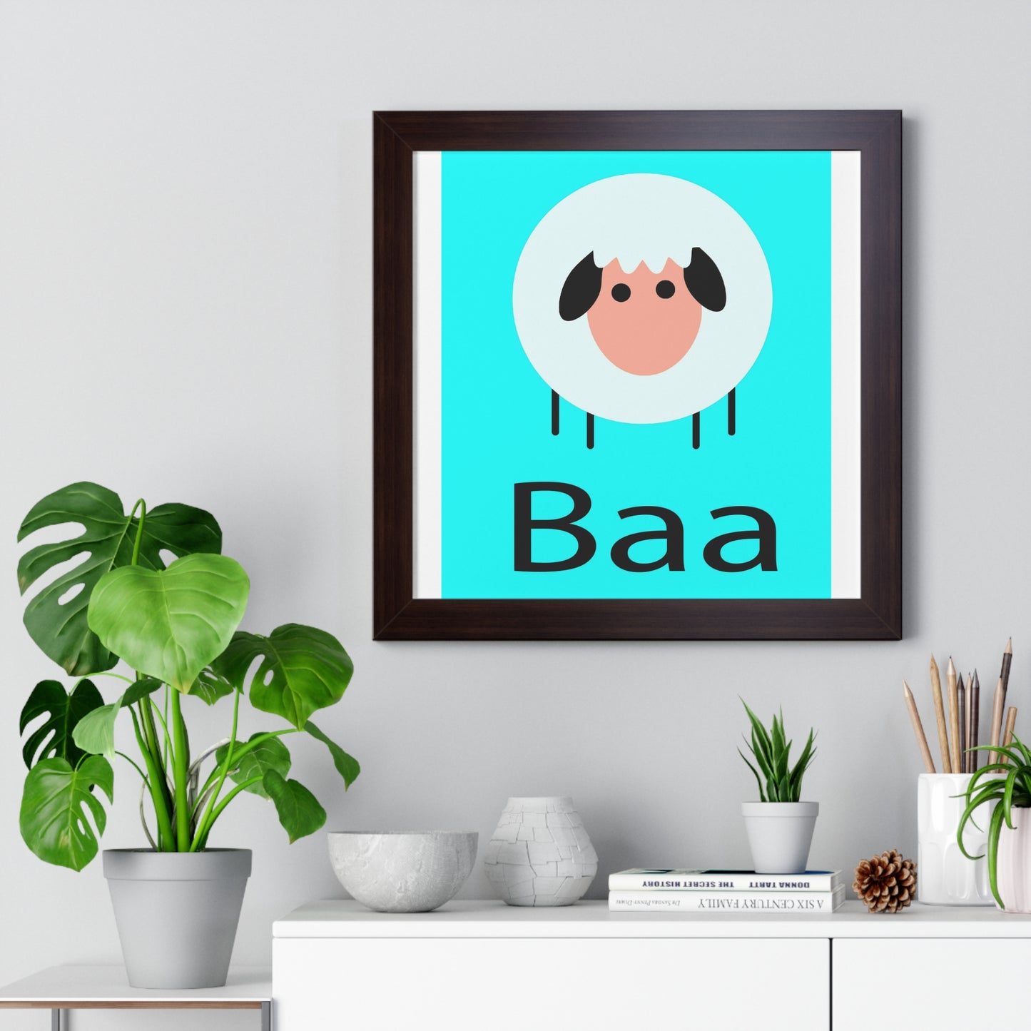 Sheep Baa Blue Art Framed Vertical Poster