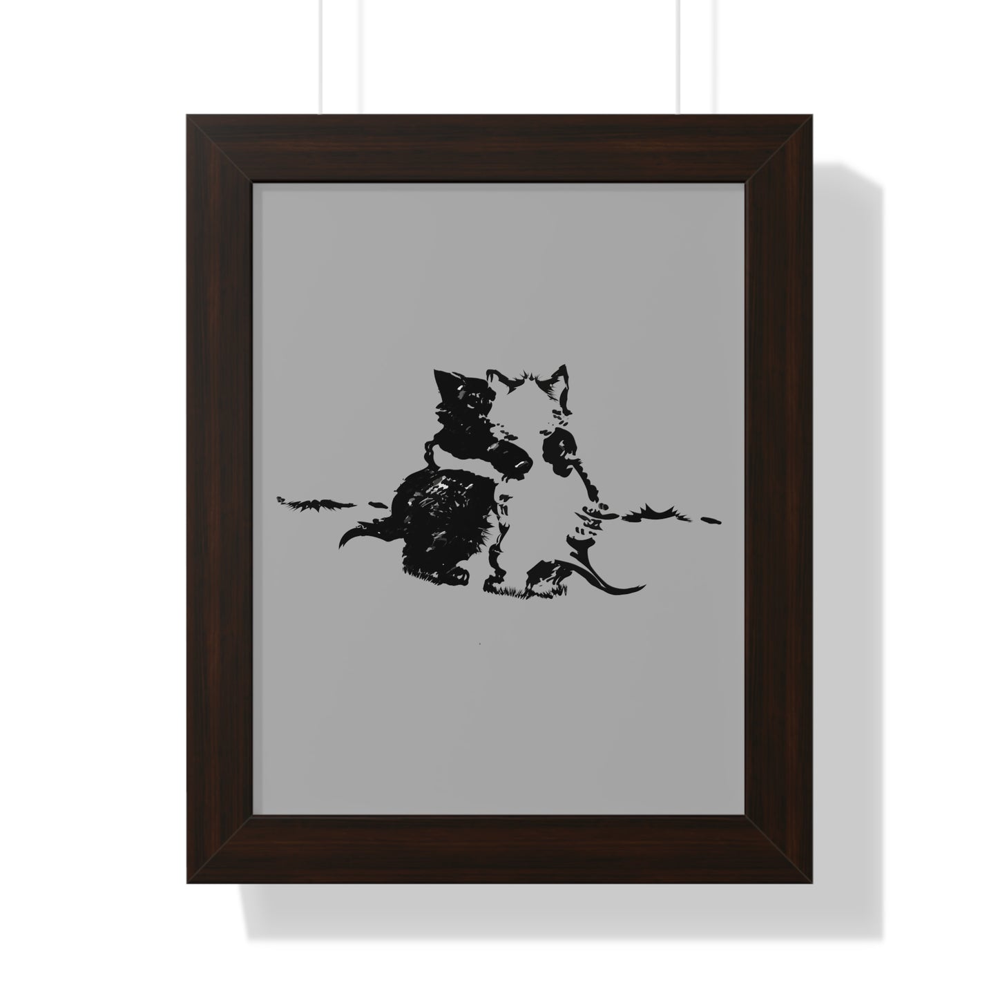 Kissing Cats Black & White Framed Vertical Poster