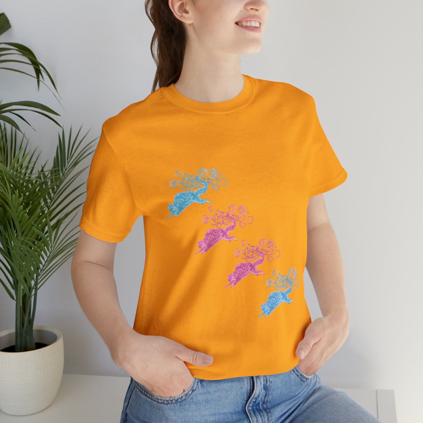 Pink & Blue Cat's Tail's Art Unisex Jersey Short Sleeve Tee