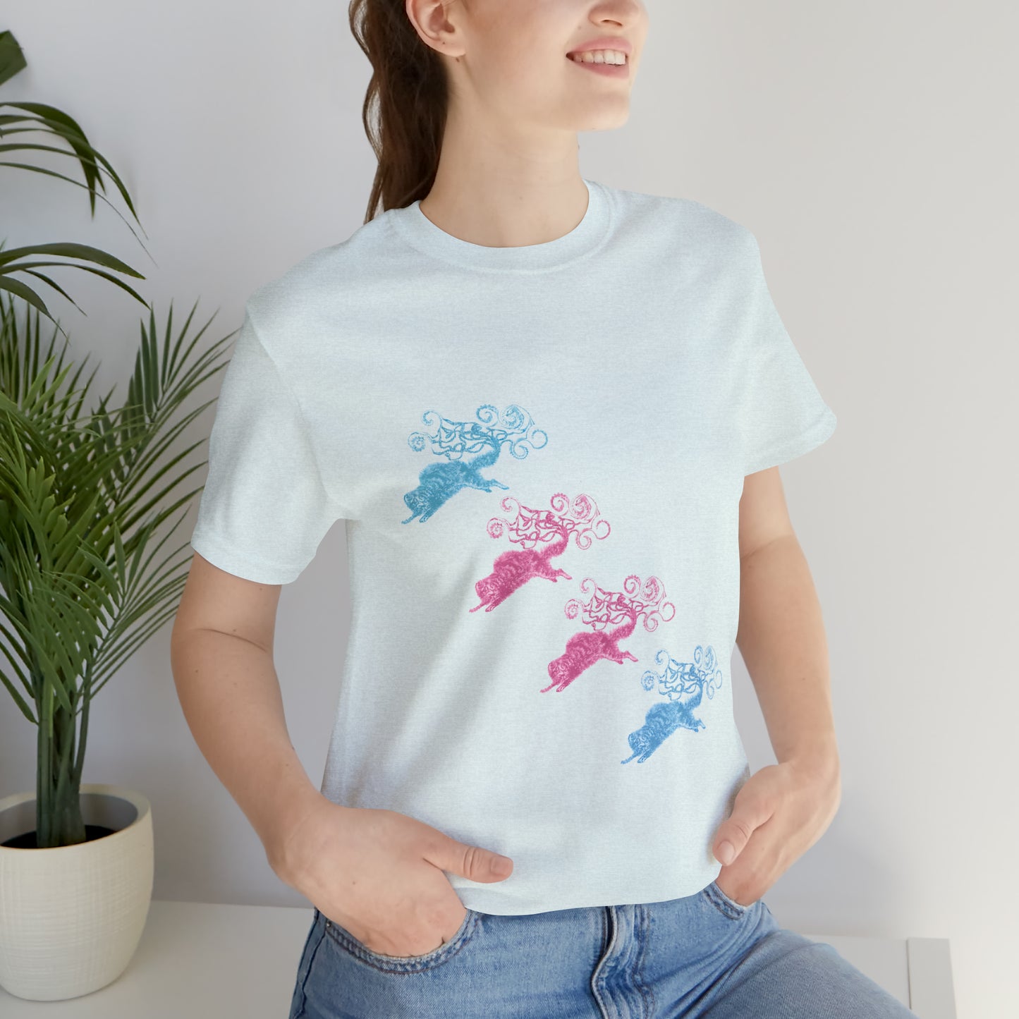 Pink & Blue Cat's Tail's Art Unisex Jersey Short Sleeve Tee