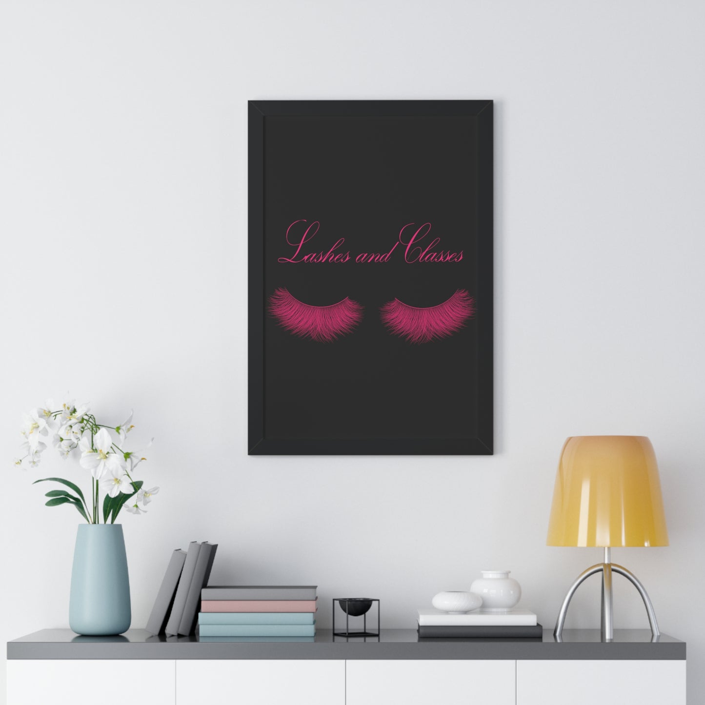 Lashes & Classes Pink and Black Framed Vertical Poster