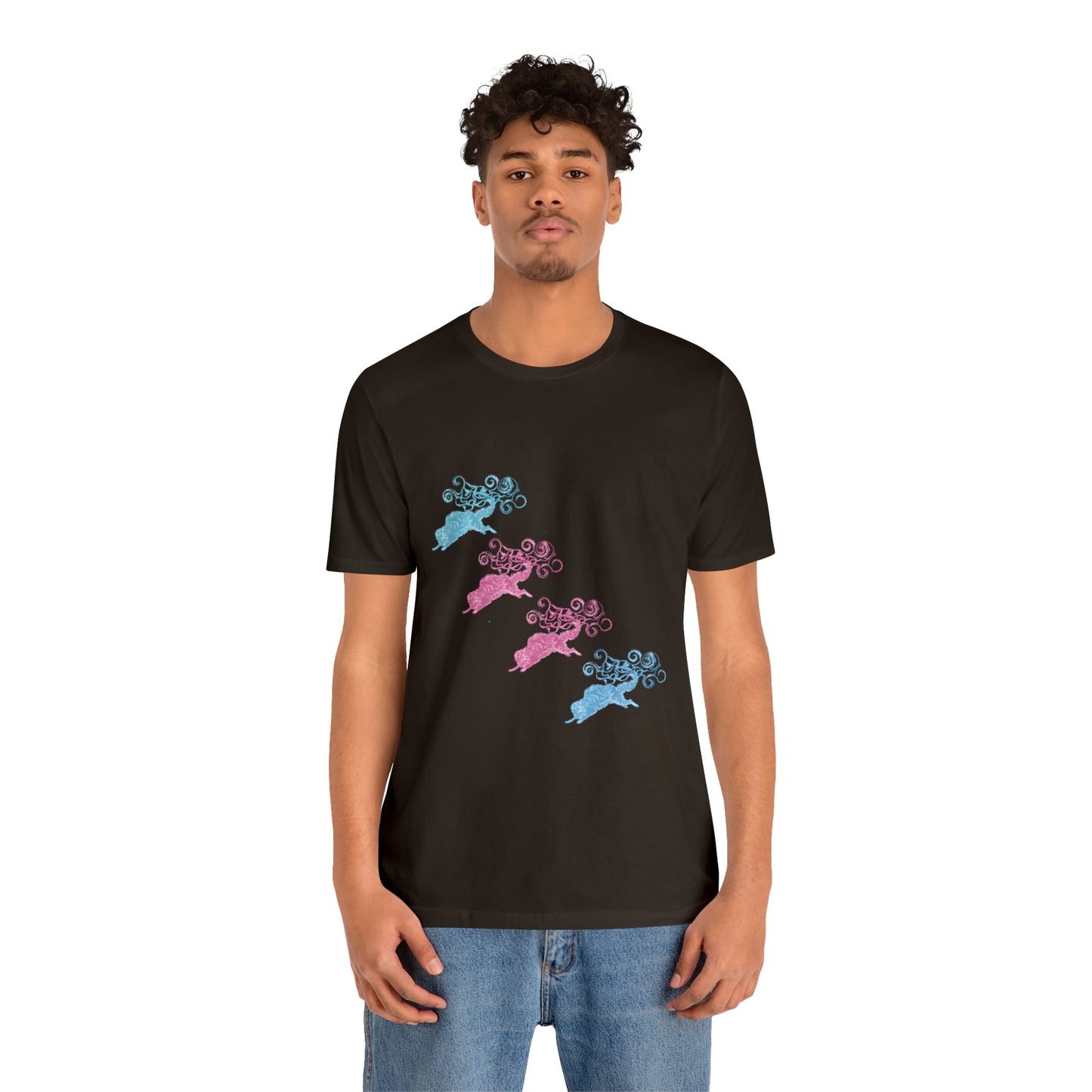 Pink & Blue Cat's Tail's Art Unisex Jersey Short Sleeve Tee