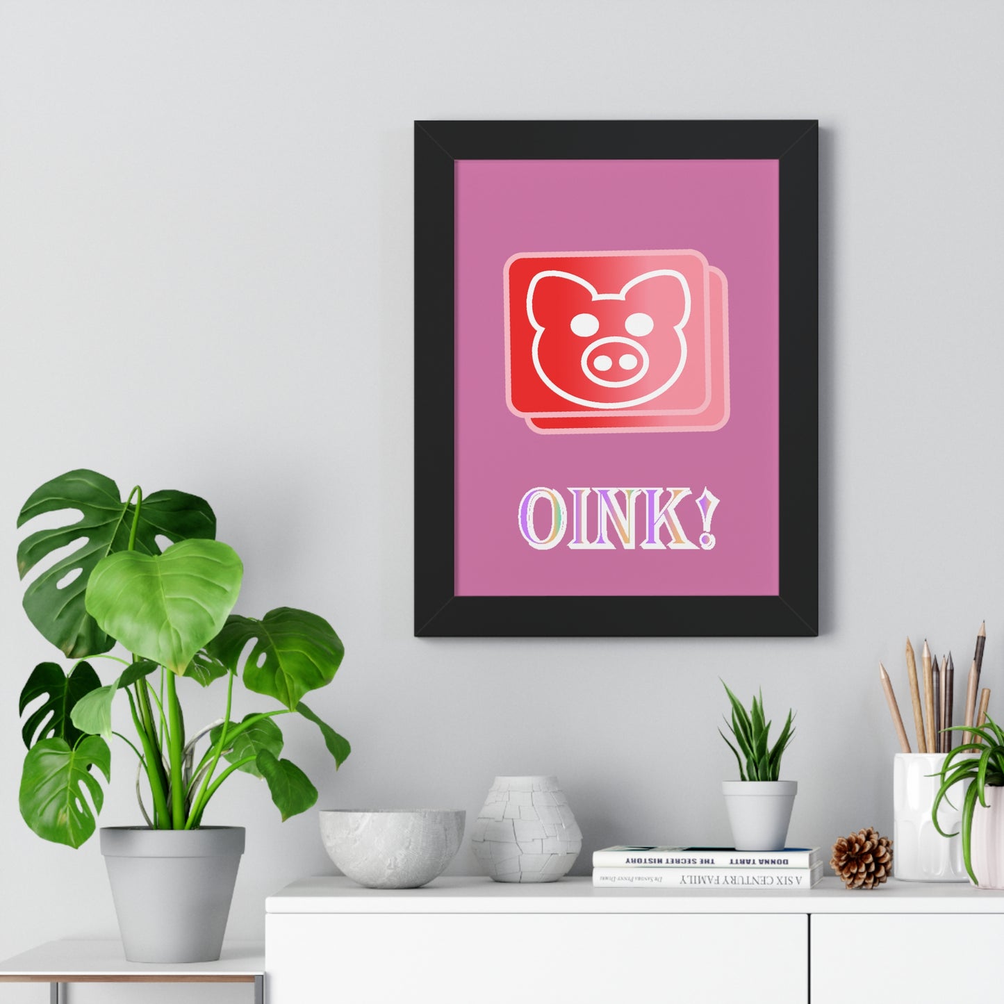 Pig Oink! Pink Digital Art Framed Vertical Poster