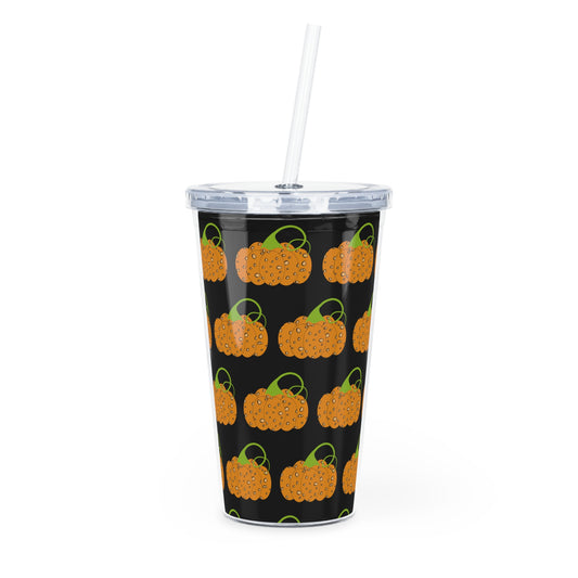 Pumpkin Art Pattern Plastic Tumbler with Straw