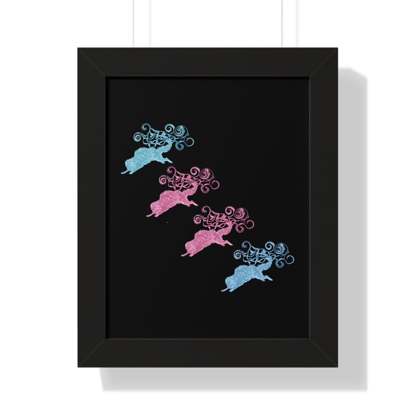 Pink & Blue Four Cat's Tail's Art Framed Vertical Poster