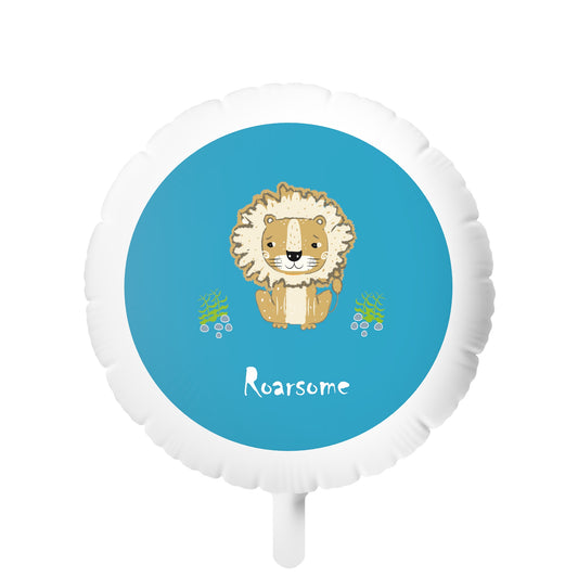 Lion Roarsome Illustration, Turquoise with white text Mylar Helium Balloon