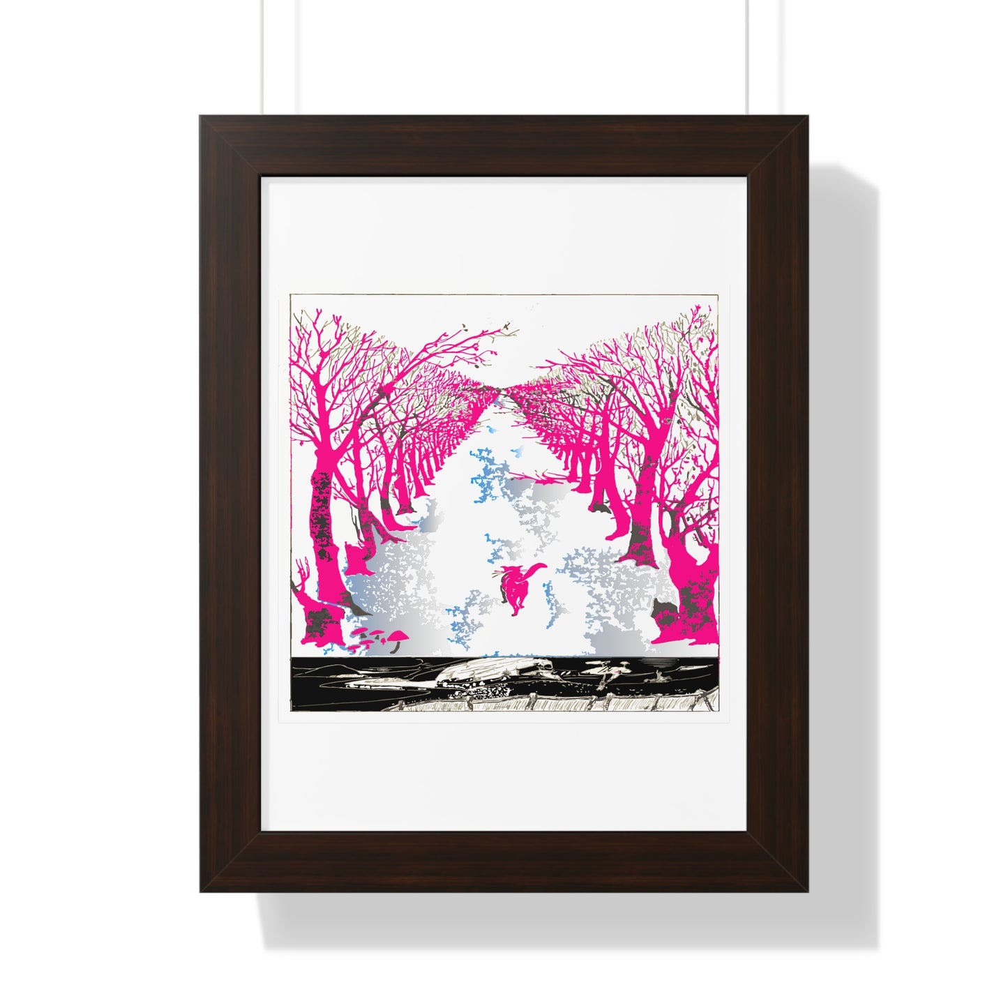 Pink Cat in the Woods Art Work Framed Vertical Poster