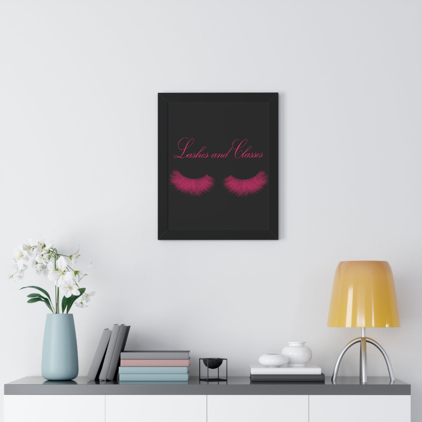 Lashes & Classes Pink and Black Framed Vertical Poster