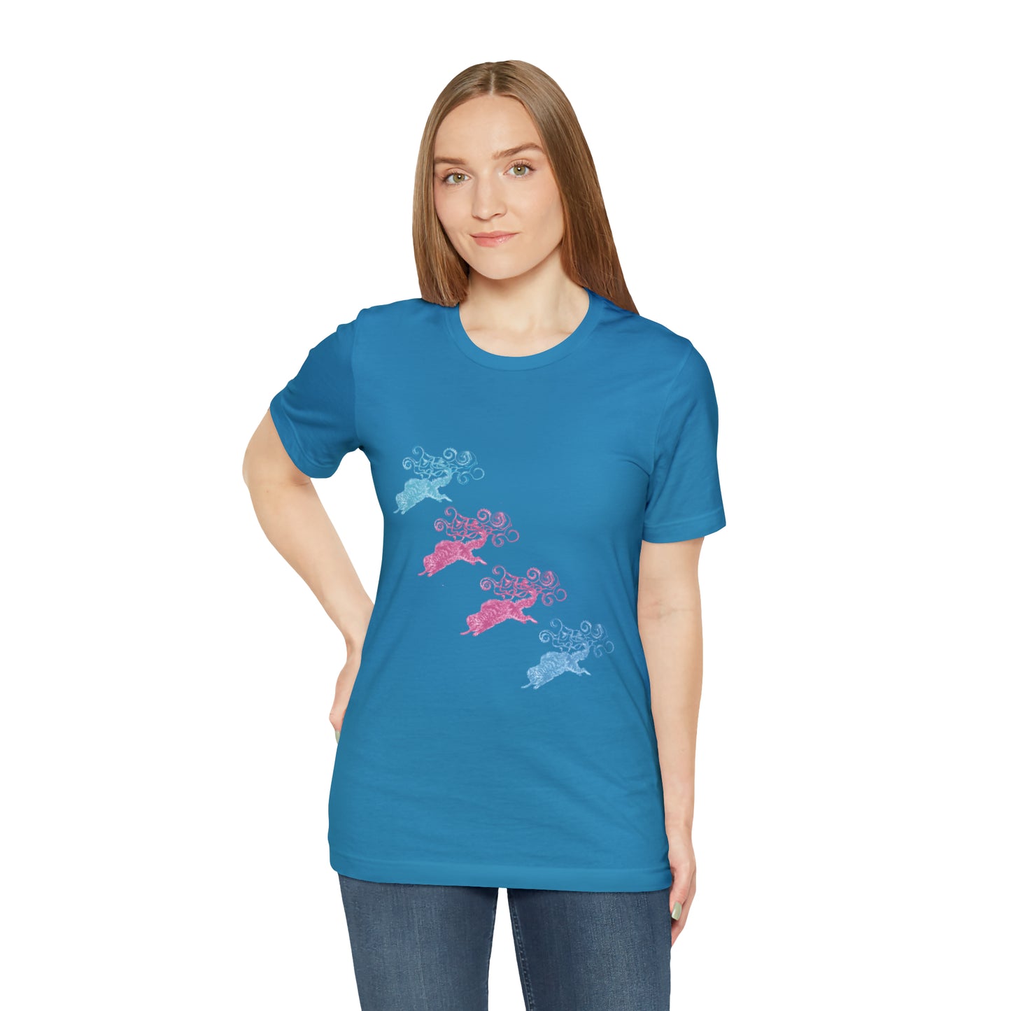 Pink & Blue Cat's Tail's Art Unisex Jersey Short Sleeve Tee