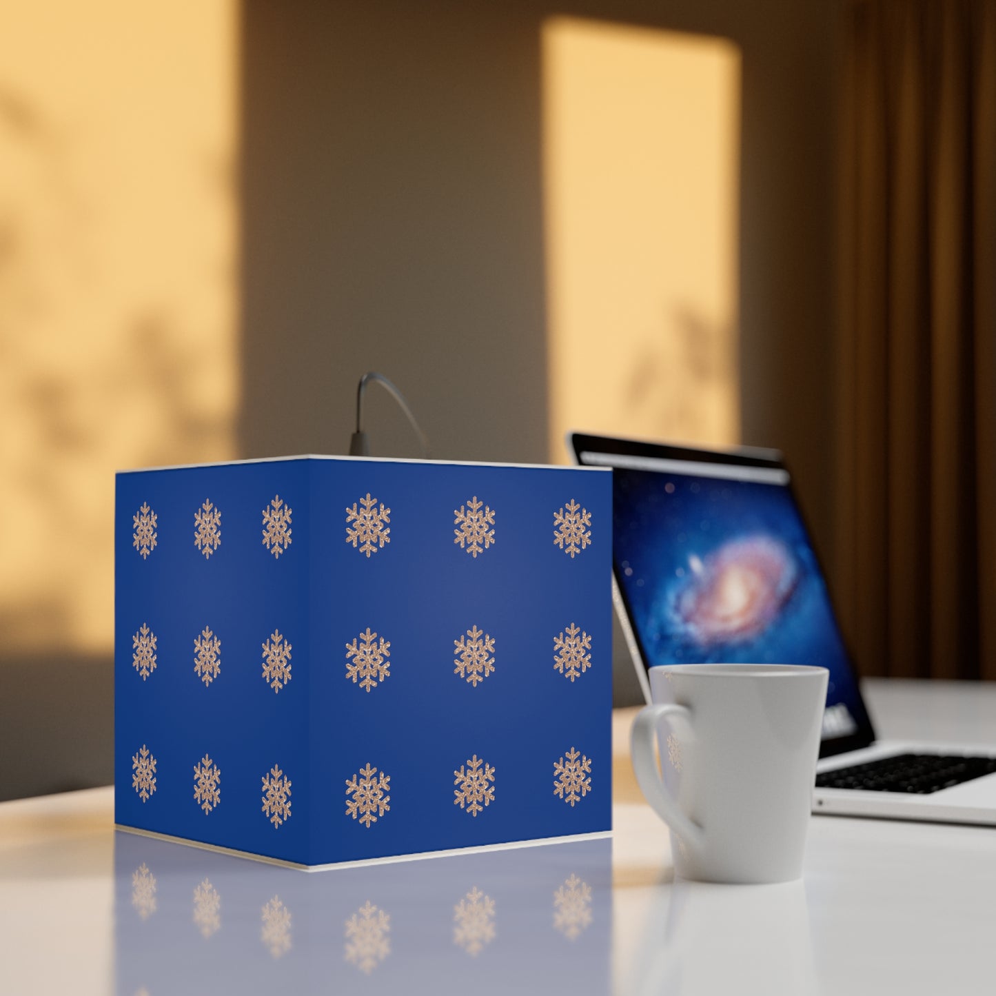 Rose Gold Glitter Snowflake, Dark Blue Light Cube Lamp