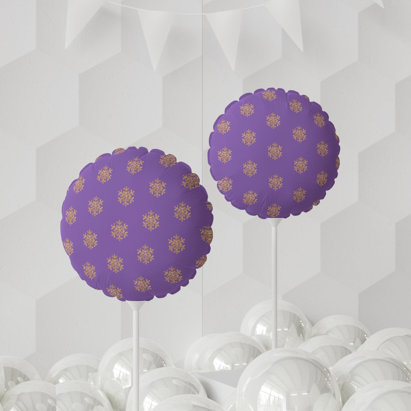 Rose Gold Glitter Snowflake, Purple Balloon (Round and Heart-shaped), 11"