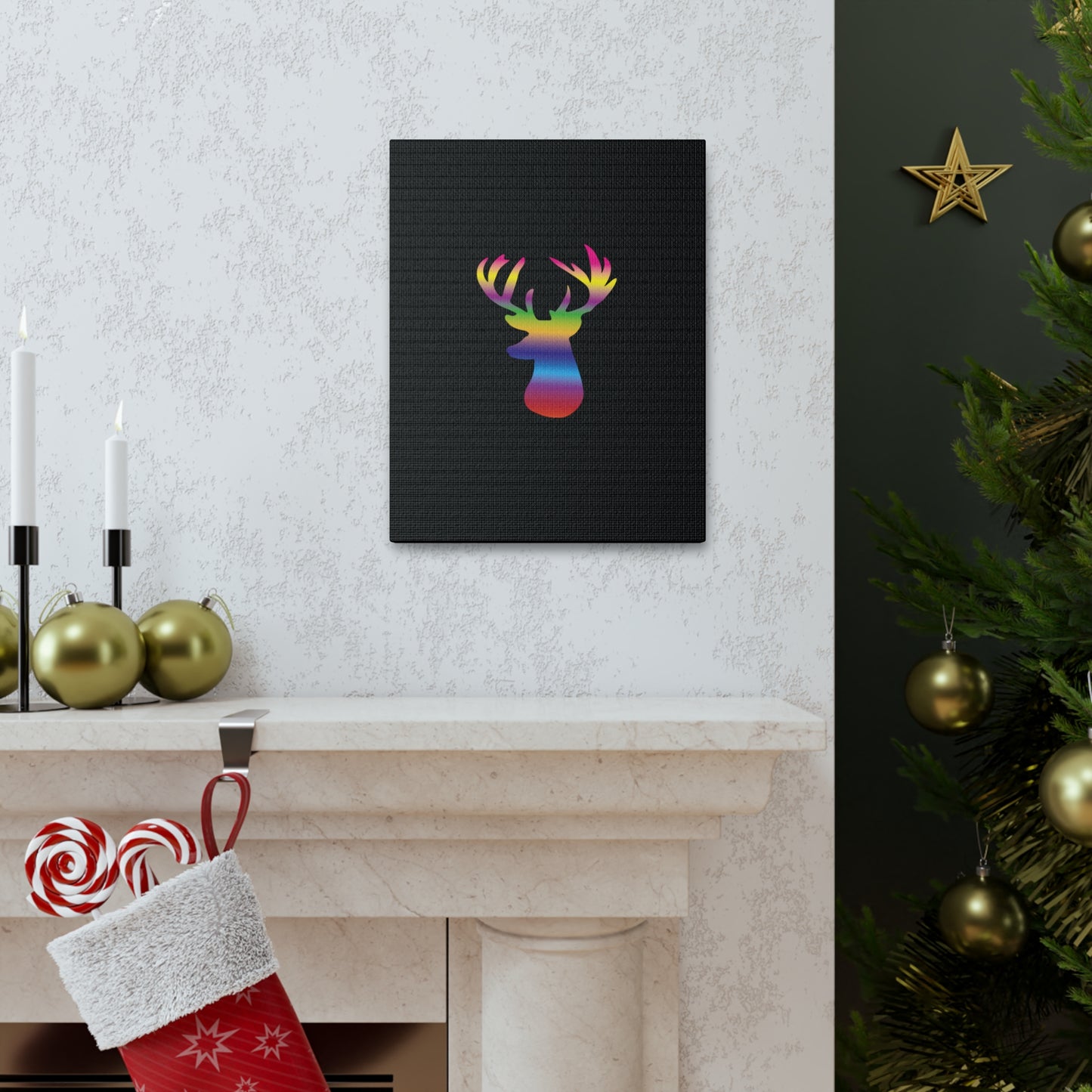 Rainbow Stag Head Canvas Gallery Wraps