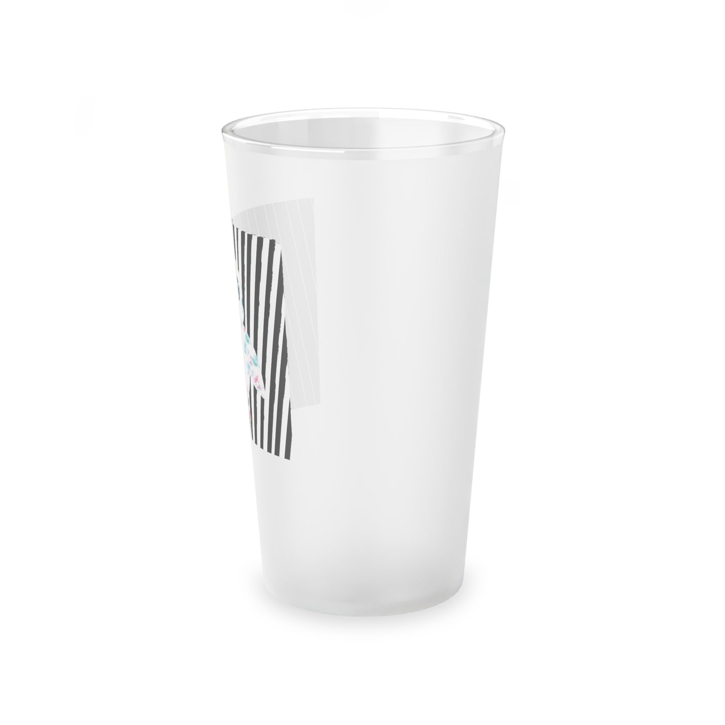 Penguinie Black & White Stripes Frosted Pint Glass, 16oz