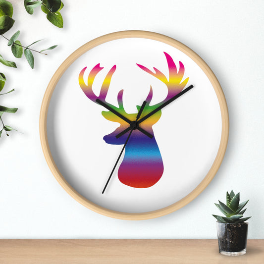 Rainbow Stag Head, Wall Clock