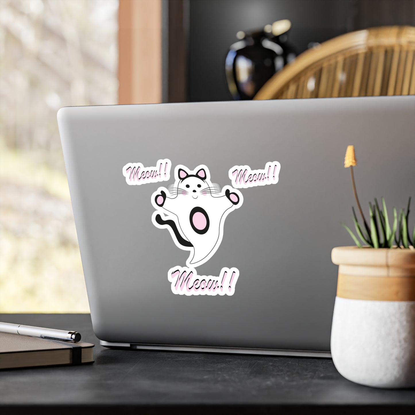 Meow Cat Ghost Halloween Kiss-Cut Vinyl Decals