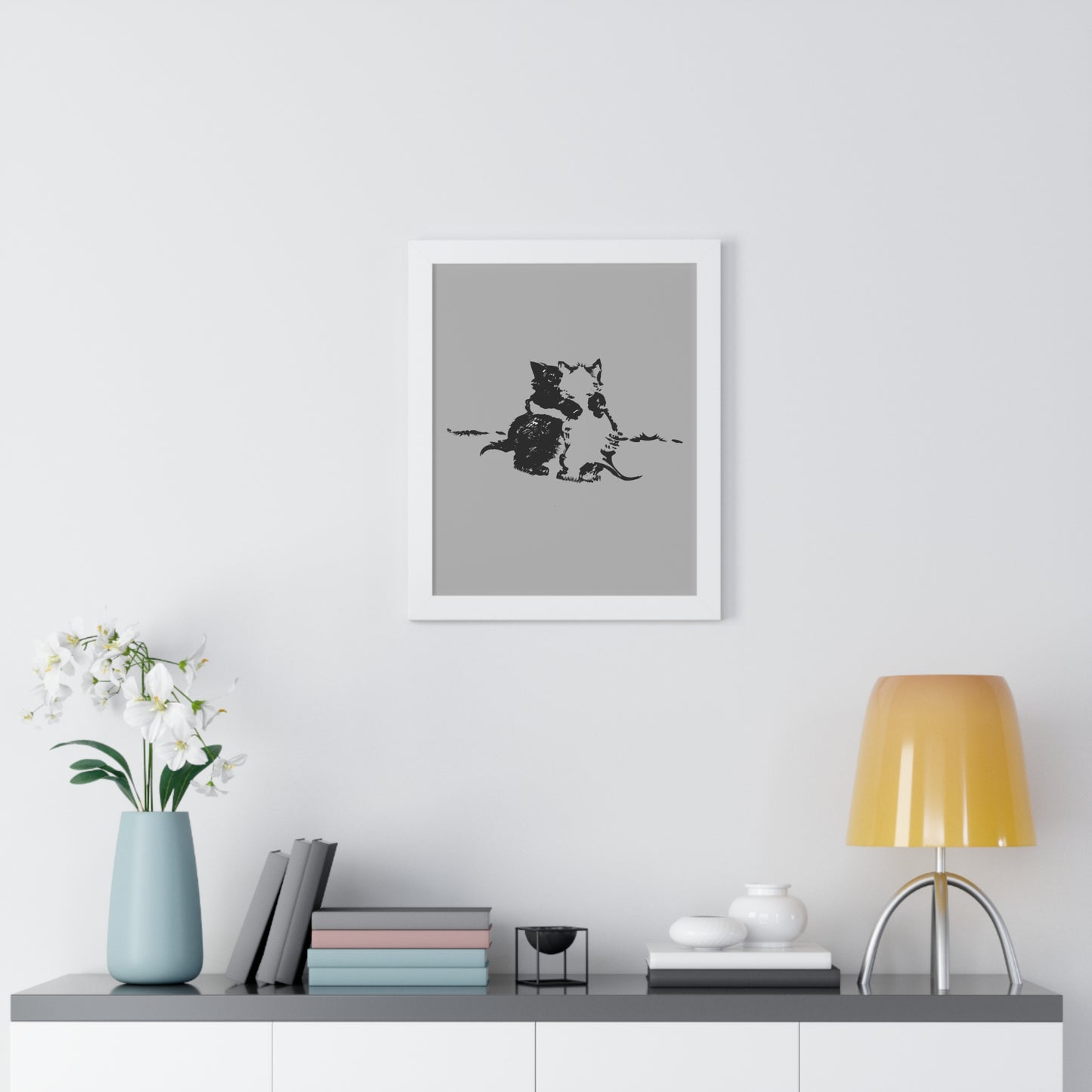 Kissing Cats Black & White Framed Vertical Poster