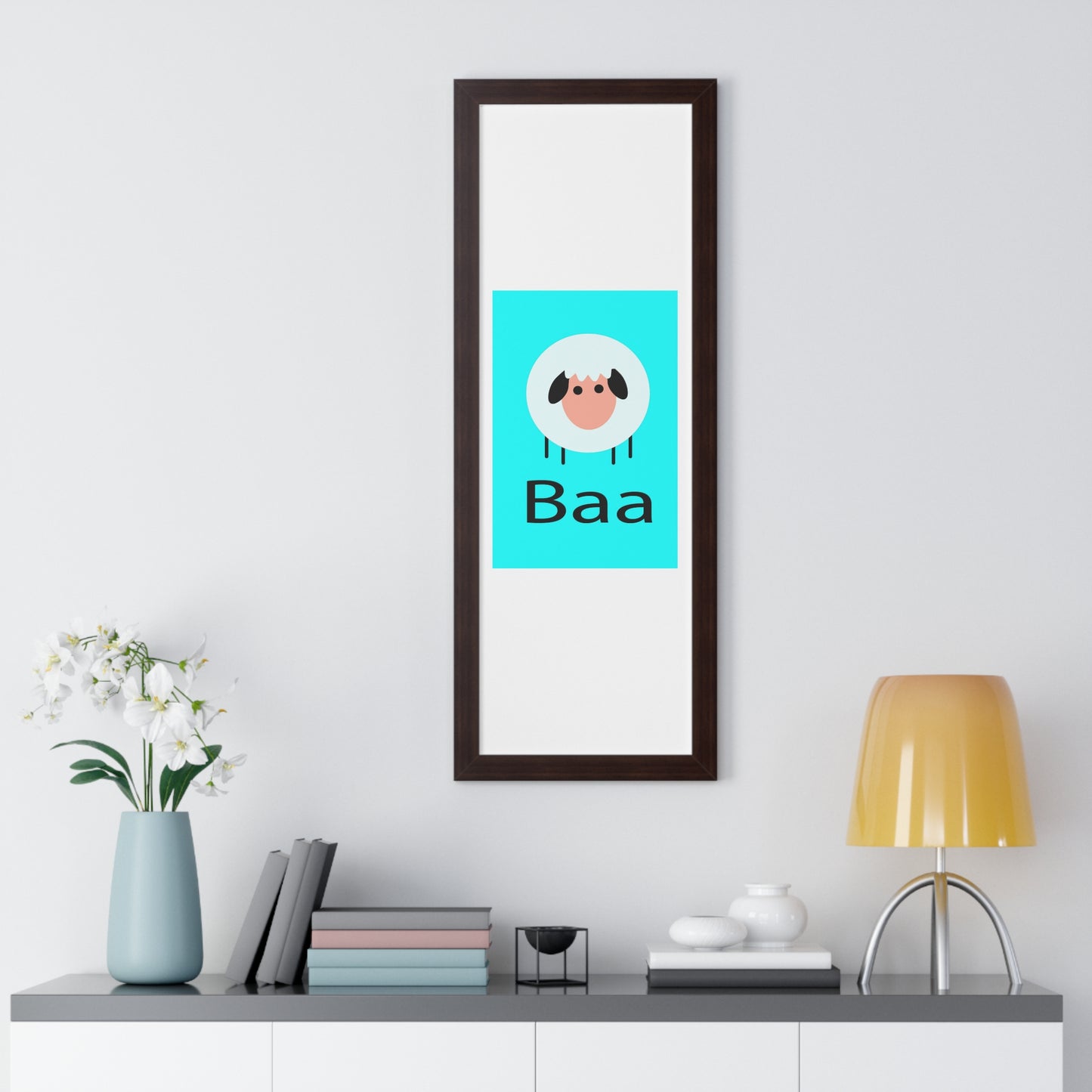 Sheep Baa Blue Art Framed Vertical Poster